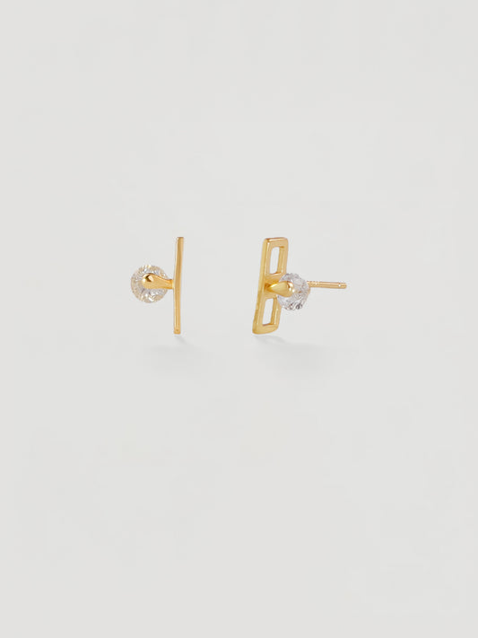 Minimalist Gold Crystal Bar Stud Earrings