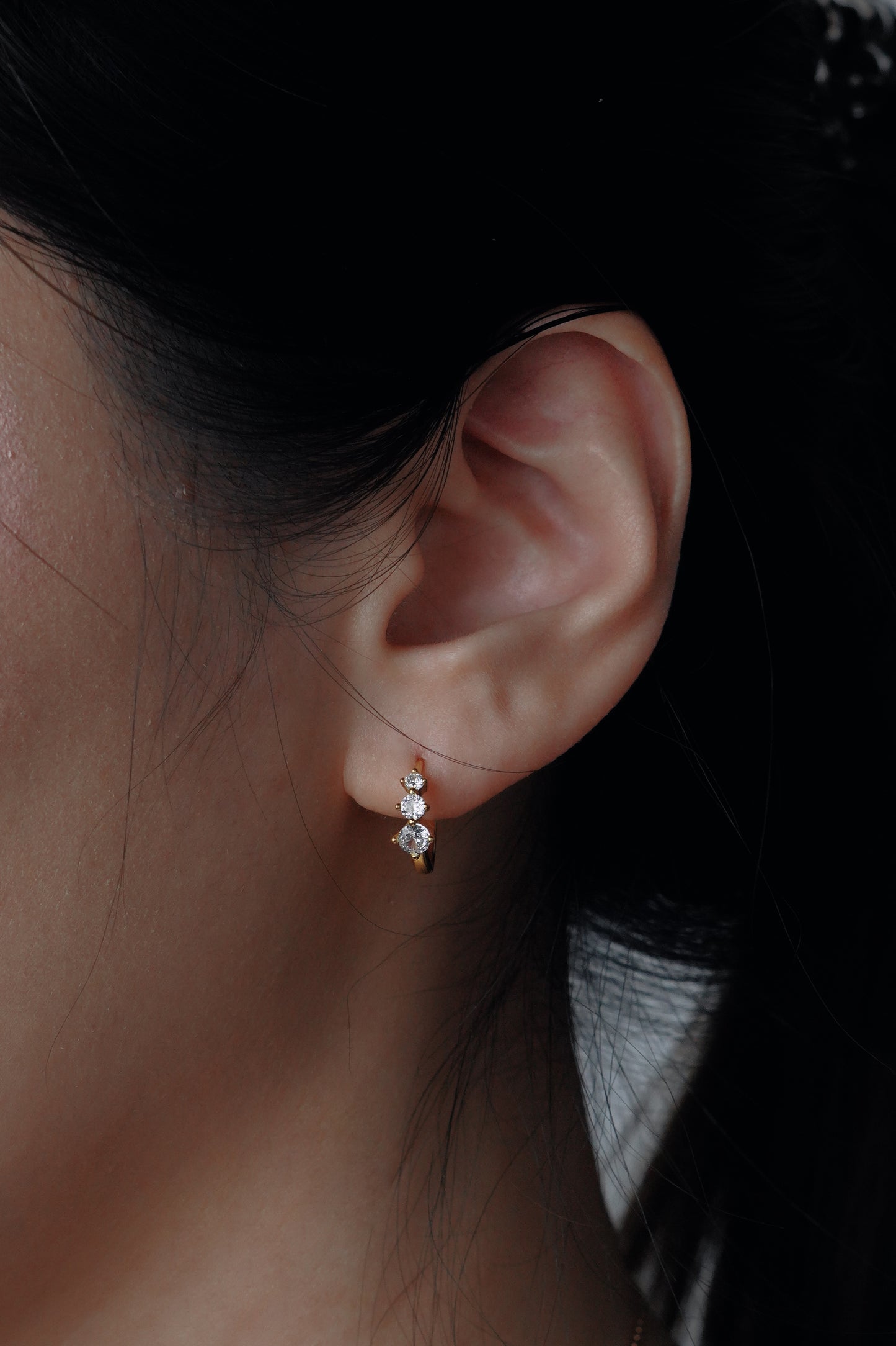 Dainty Gold Triple Crystal Huggie Hoops
