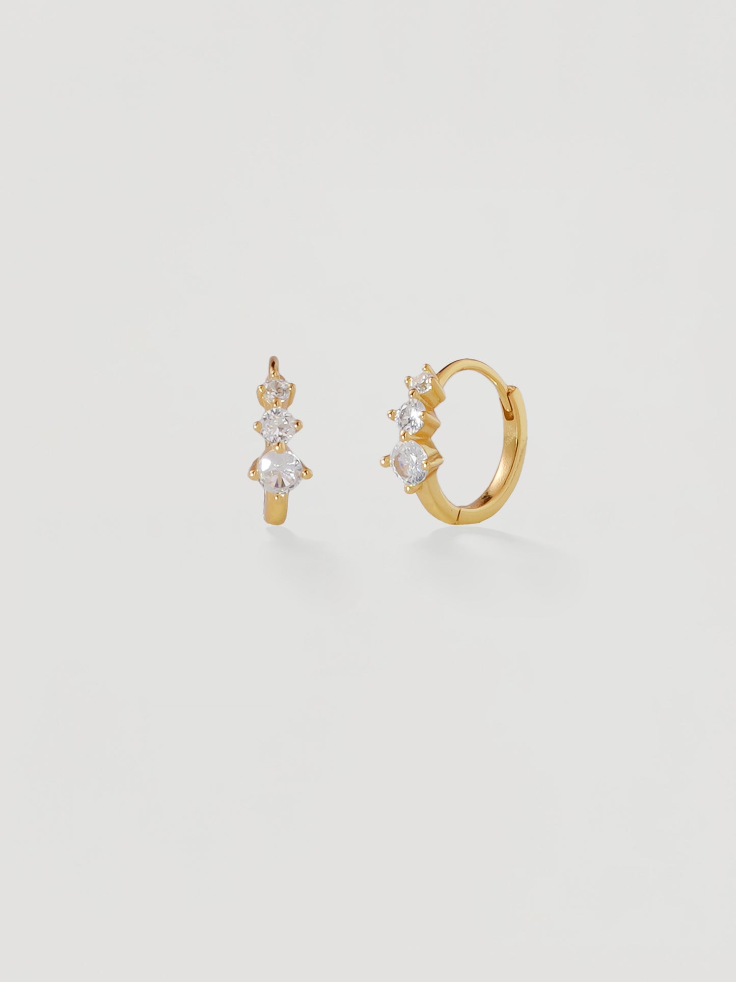 Dainty Gold Triple Crystal Huggie Hoops