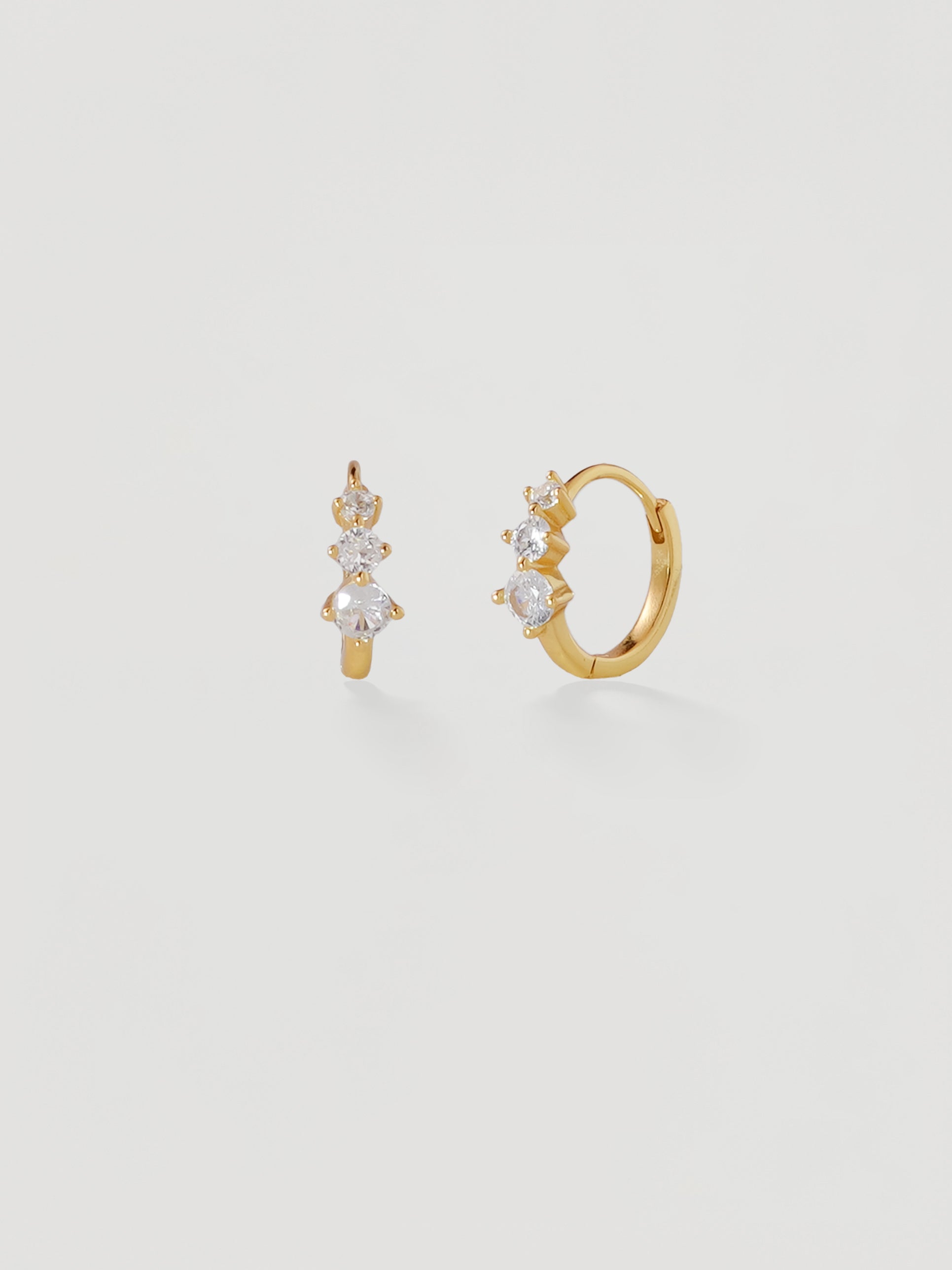 Dainty Gold Triple Crystal Huggie Hoops