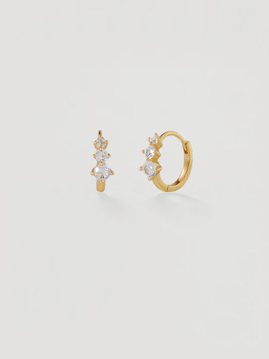 Dainty Gold Triple Crystal Huggie Hoops