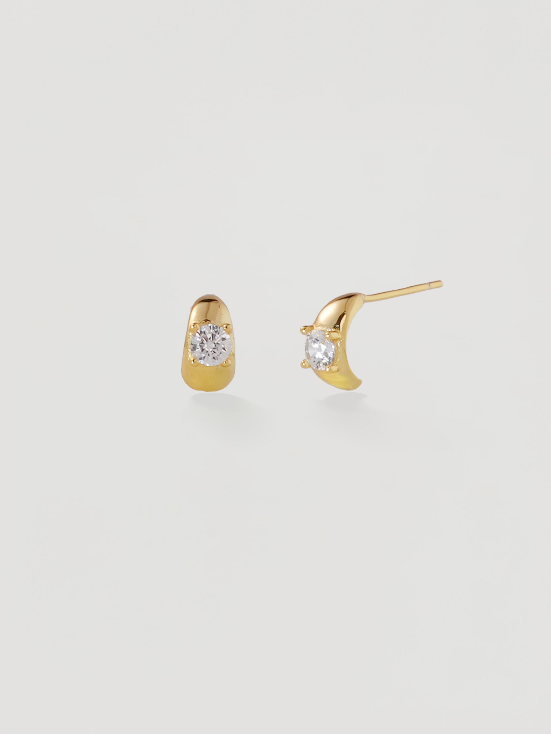 Dainty Gold Crescent Crystal Stud Earrings
