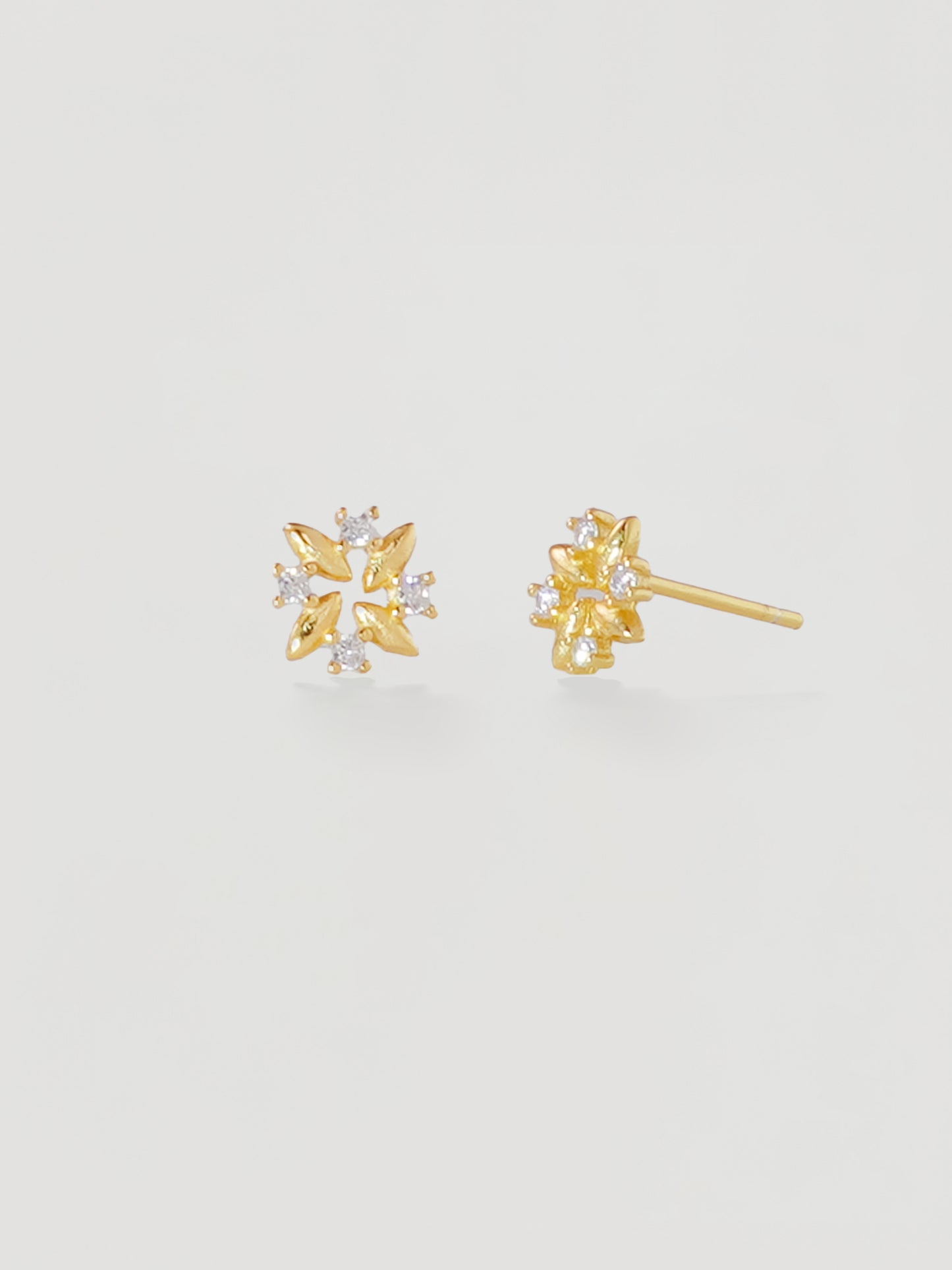 Dainty Gold Crystal Laurel Wreath Stud Earrings