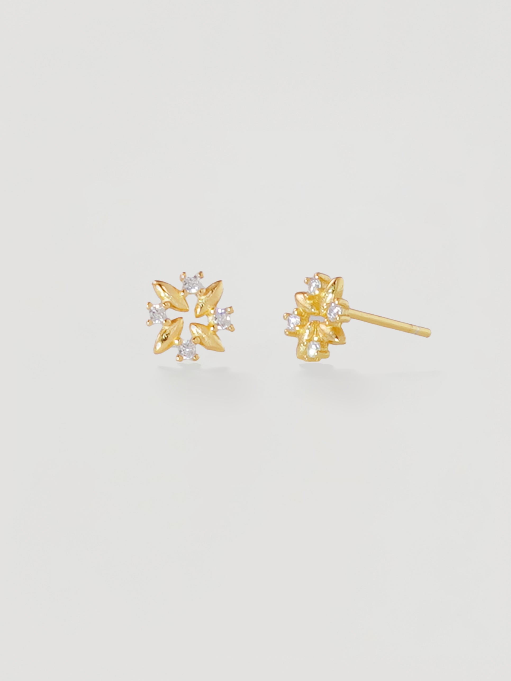 Dainty Gold Crystal Laurel Wreath Stud Earrings