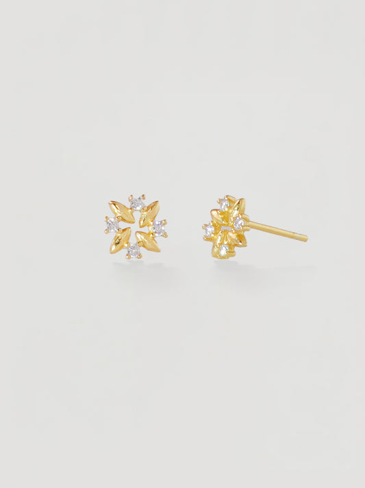 Dainty Gold Crystal Laurel Wreath Stud Earrings