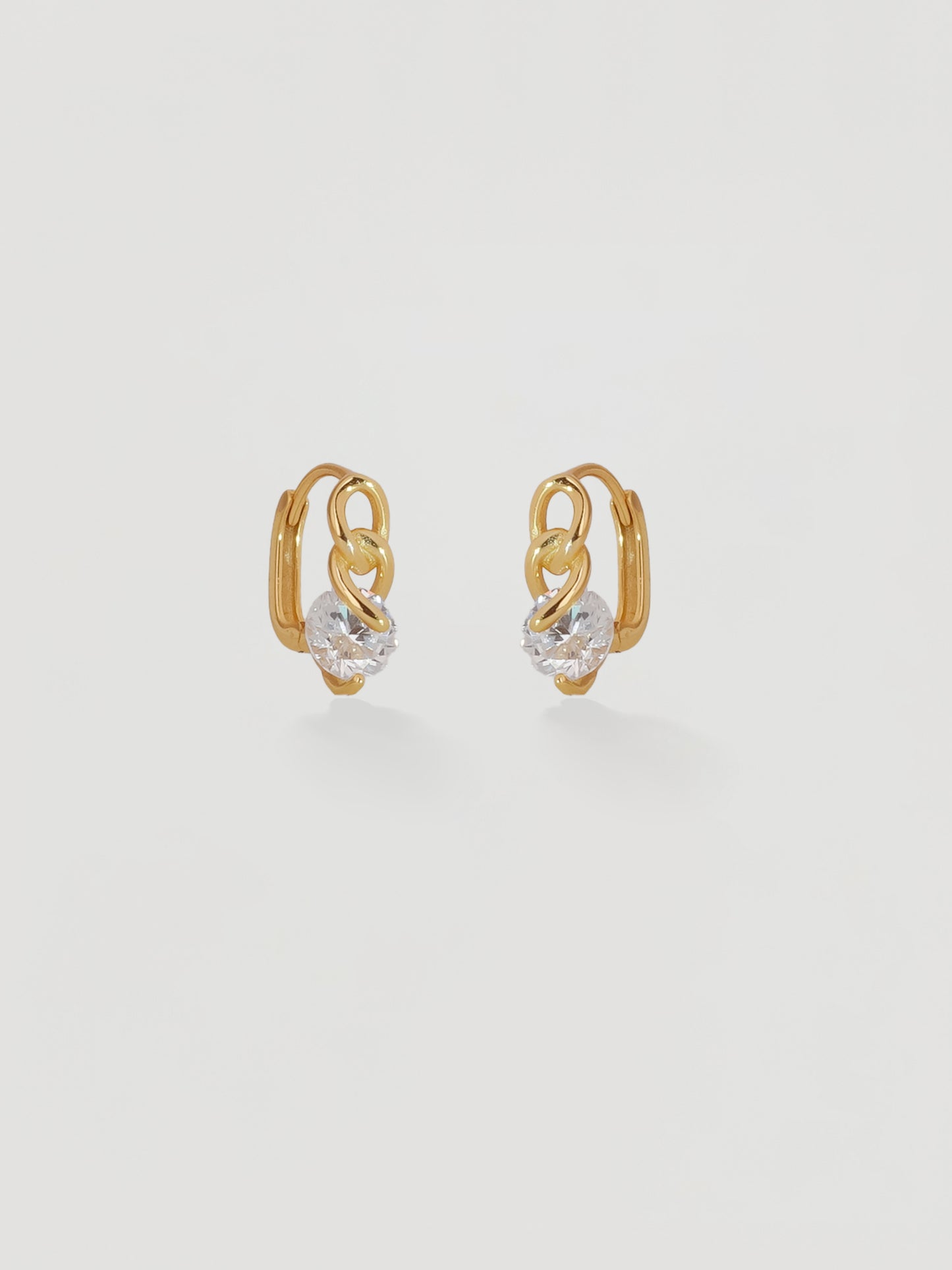 Gold Crystal Drop Chain Huggie Hoops