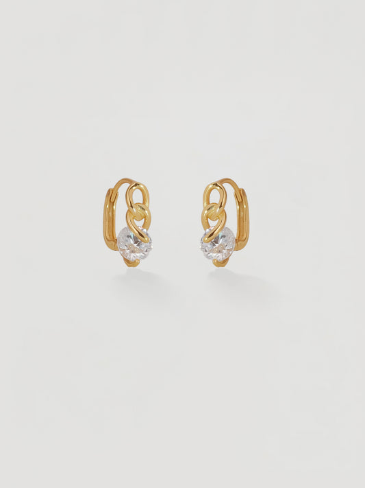 Gold Crystal Drop Chain Huggie Hoops