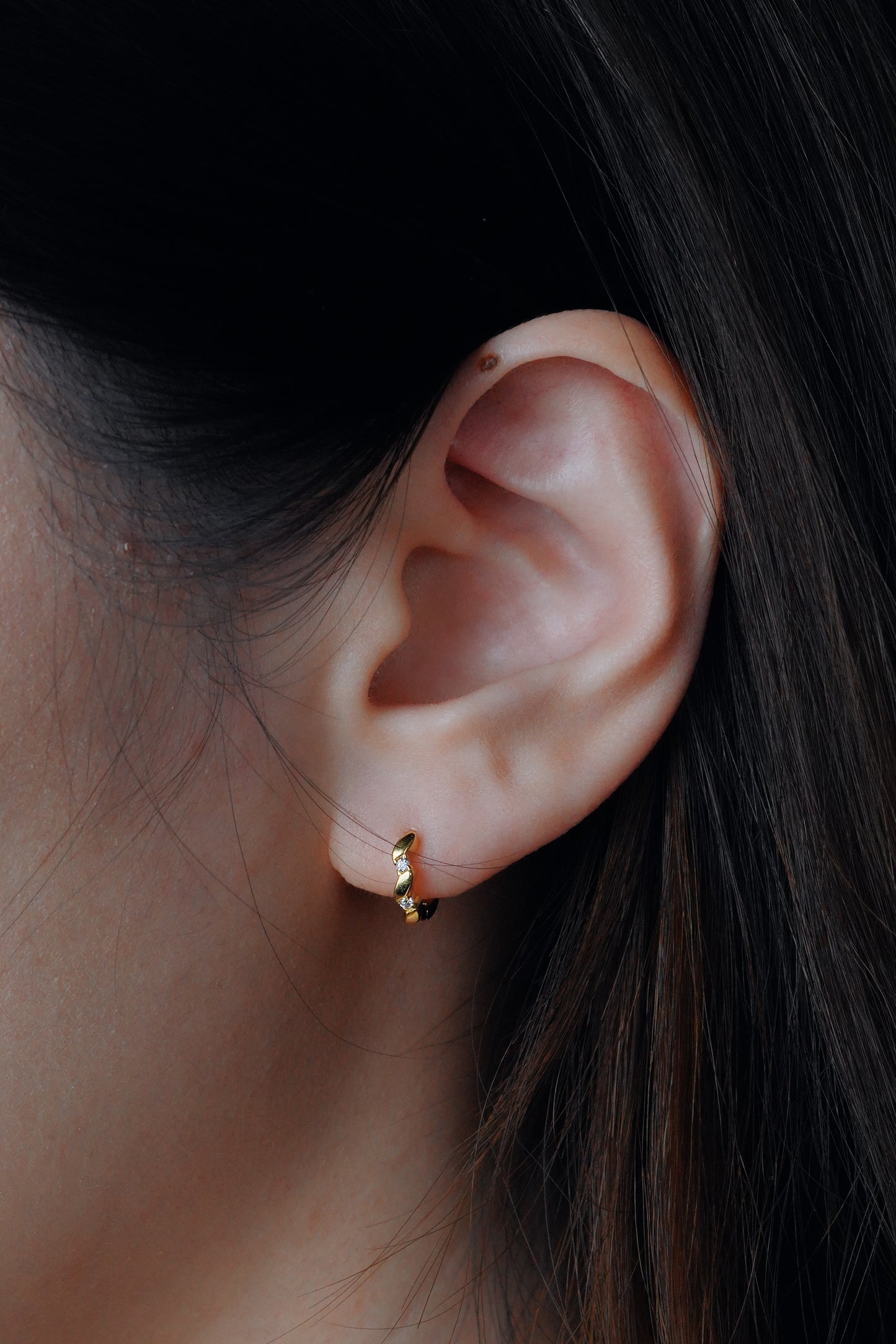 Gold Twisted Crystal Pavé Huggie Hoops