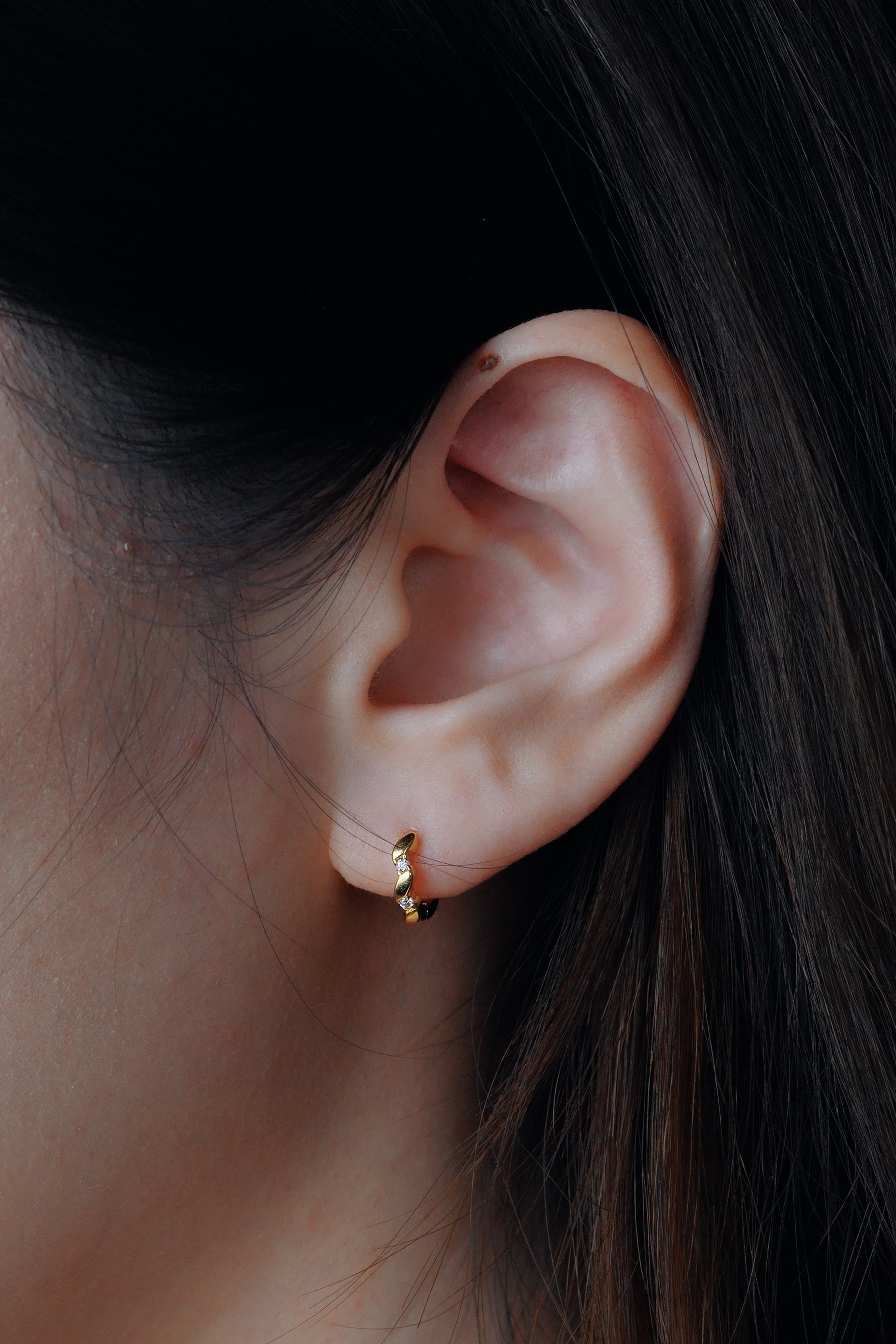 Gold Twisted Crystal Pavé Huggie Hoops