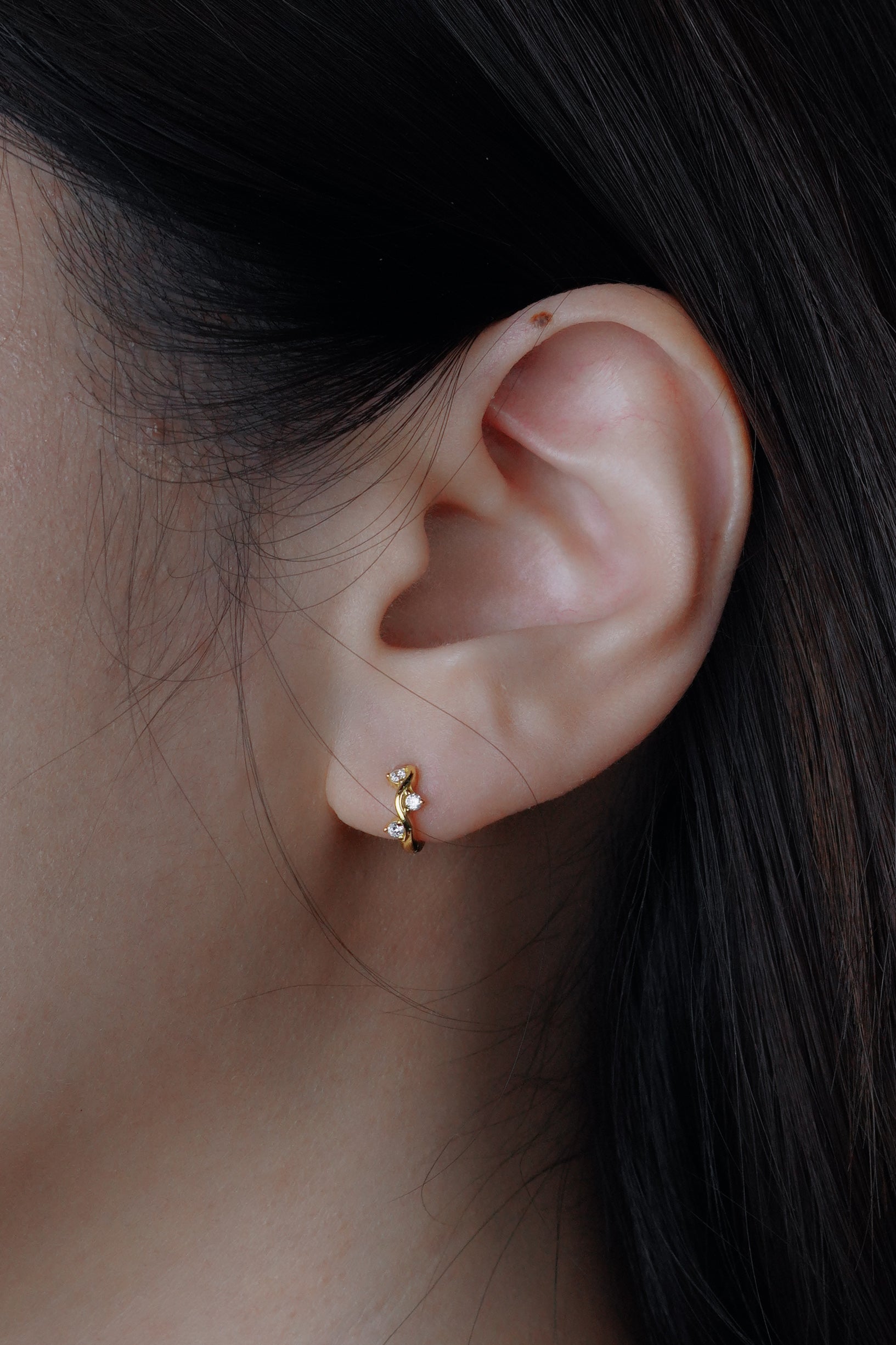 Gold Wavy Triple Crystal Huggie Hoops
