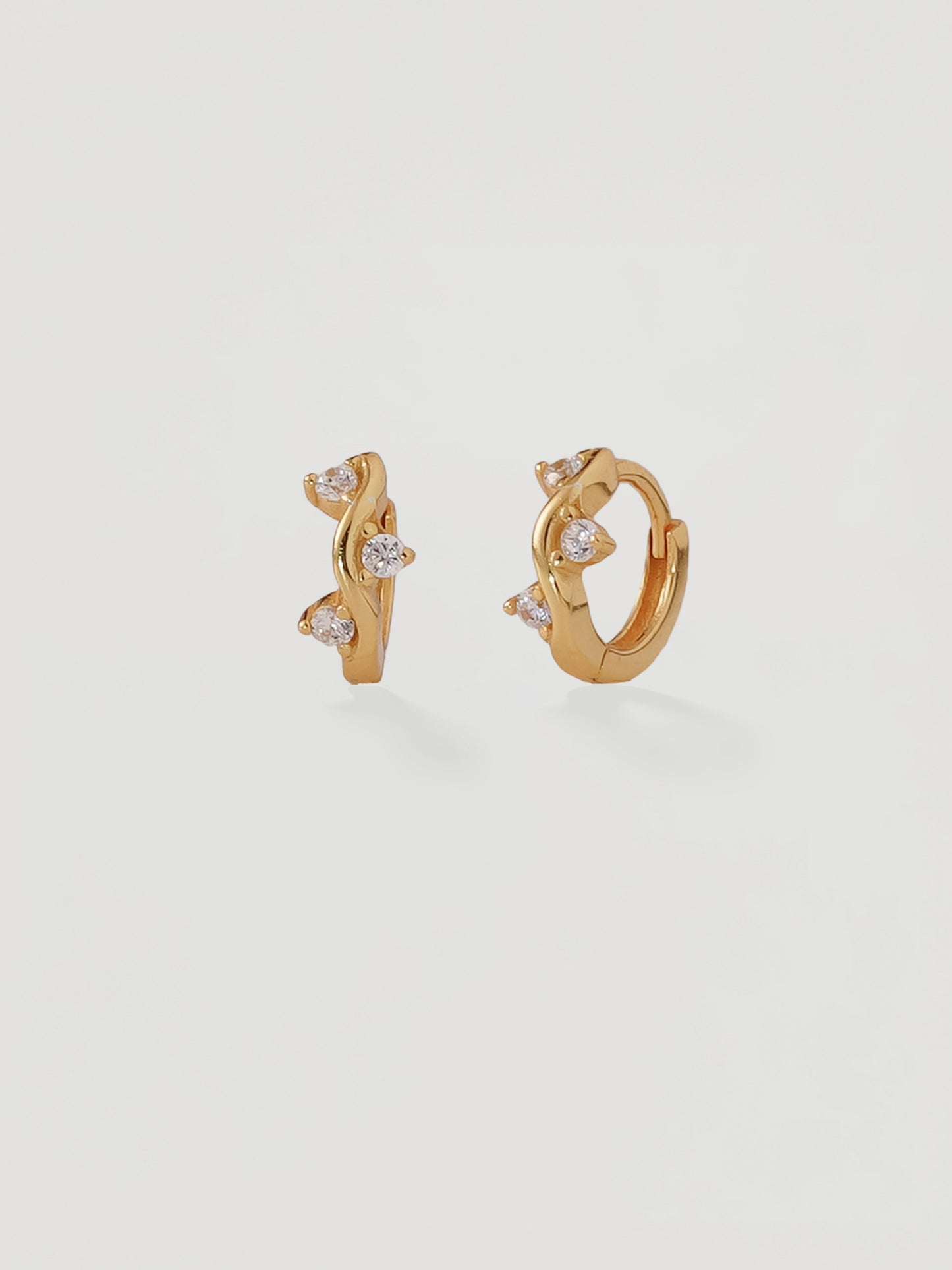 Gold Wavy Triple Crystal Huggie Hoops