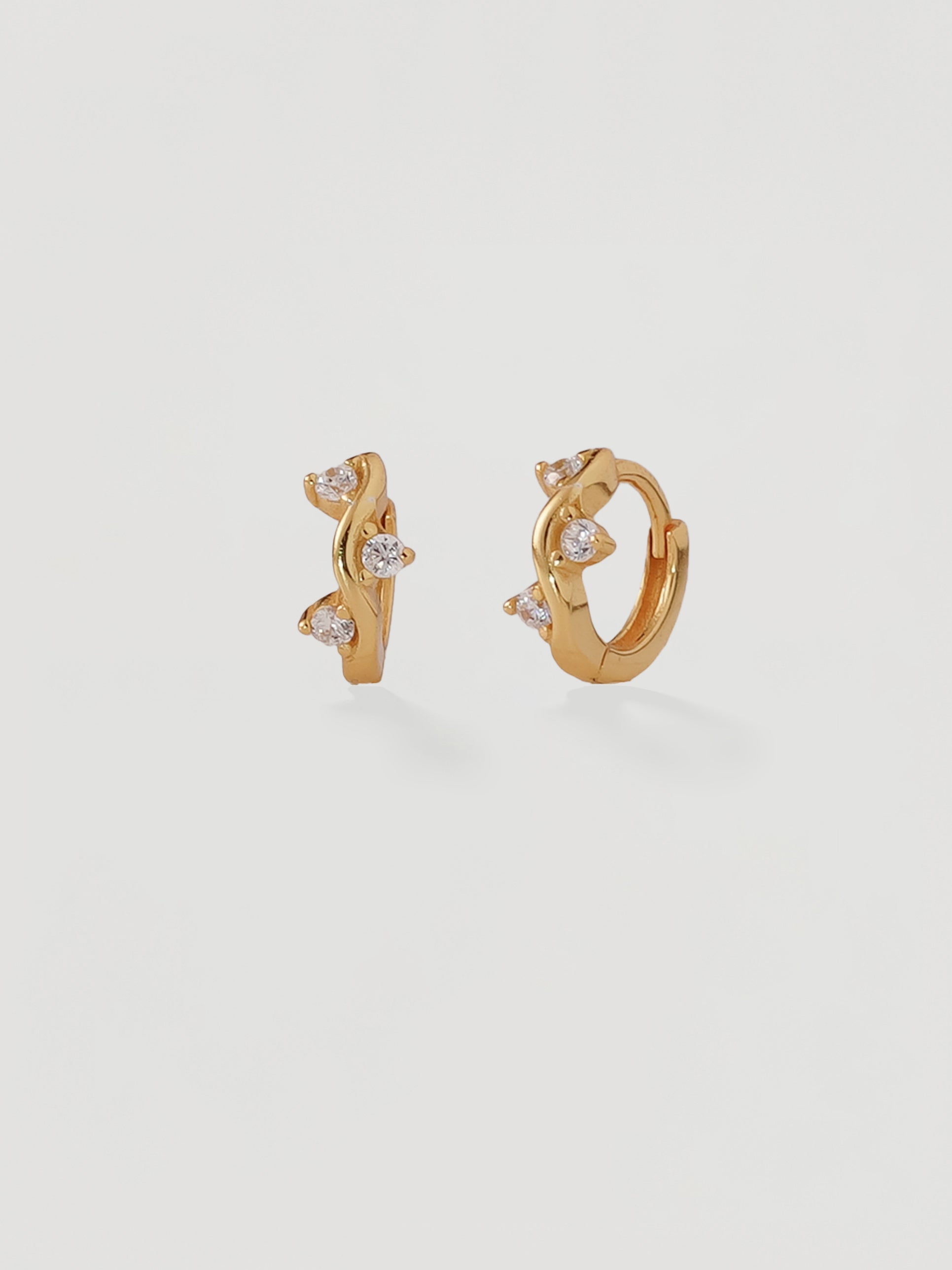 Gold Wavy Triple Crystal Huggie Hoops