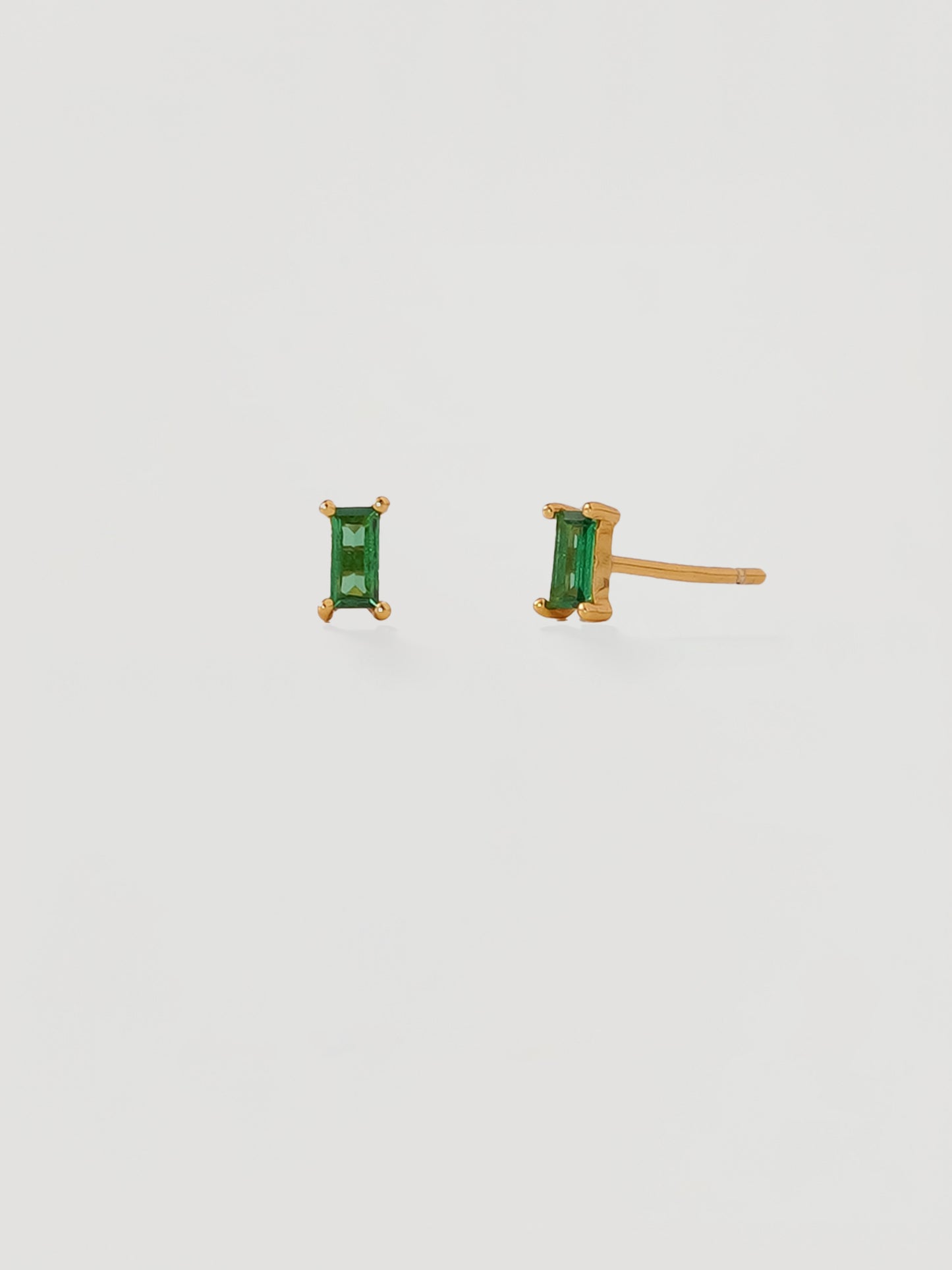 Dainty Gold Green Baguette Crystal Stud Earrings