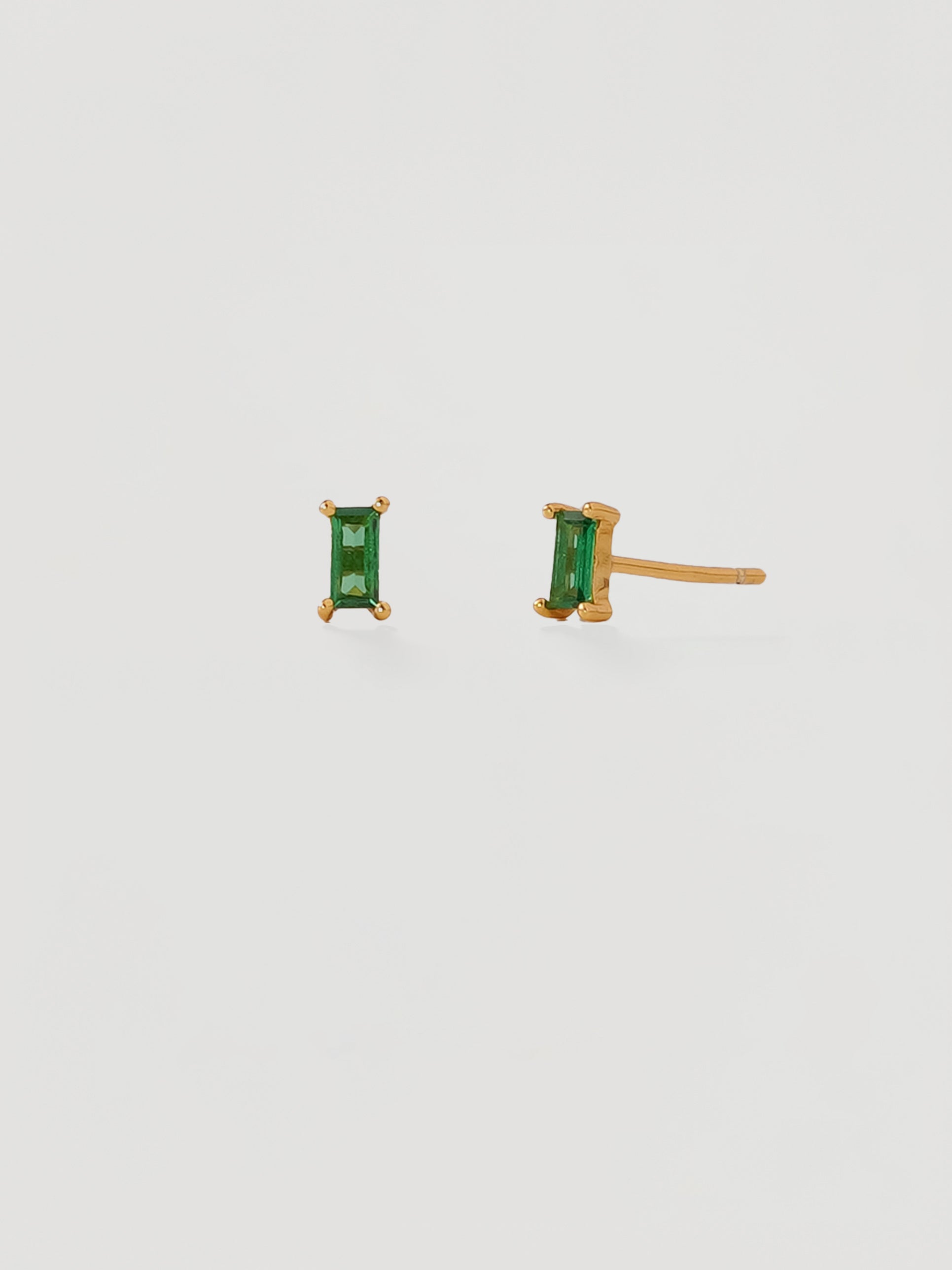 Dainty Gold Green Baguette Crystal Stud Earrings