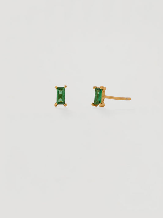 Dainty Gold Green Baguette Crystal Stud Earrings