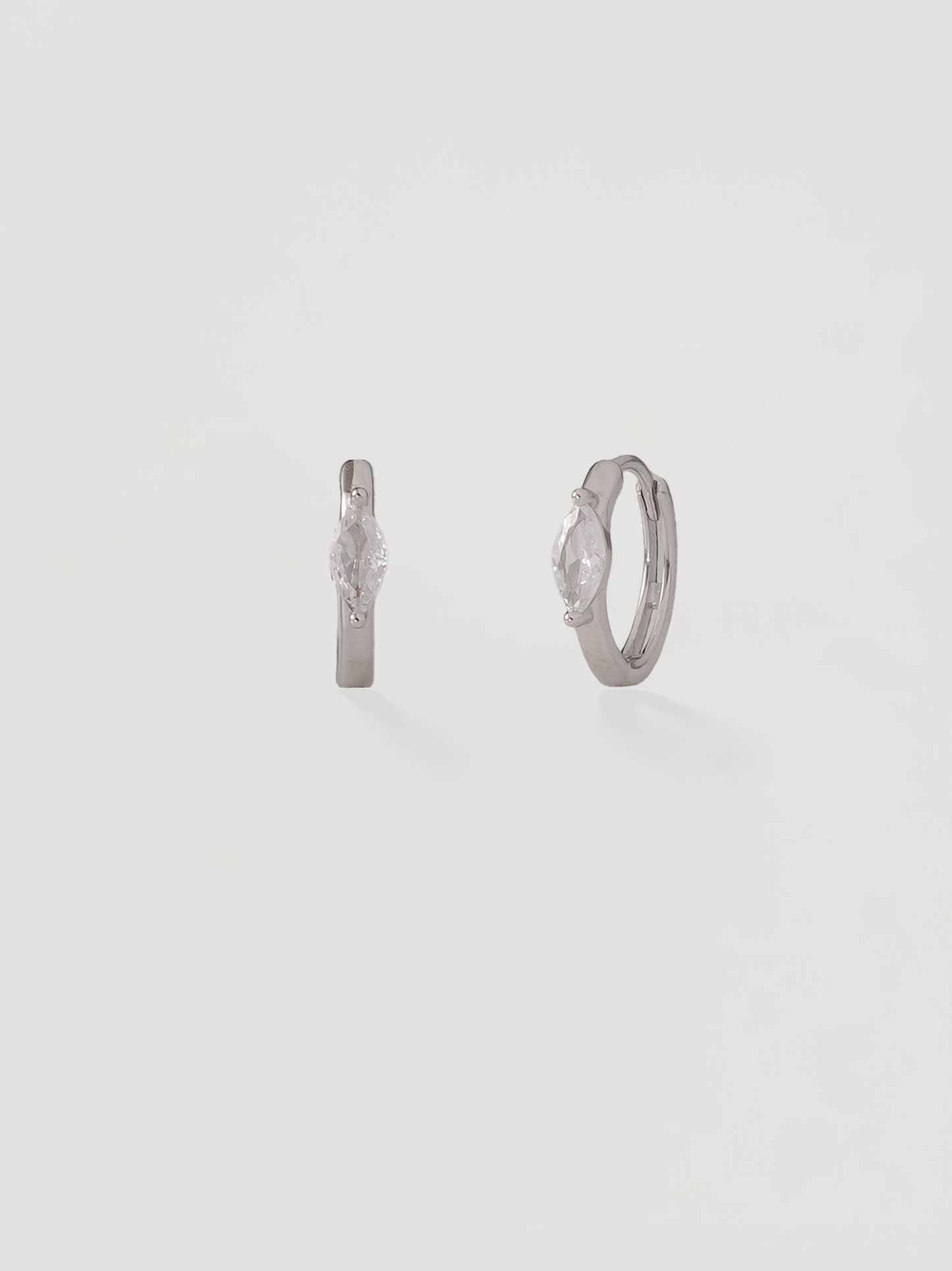 Silver Marquise Crystal Huggie Hoops