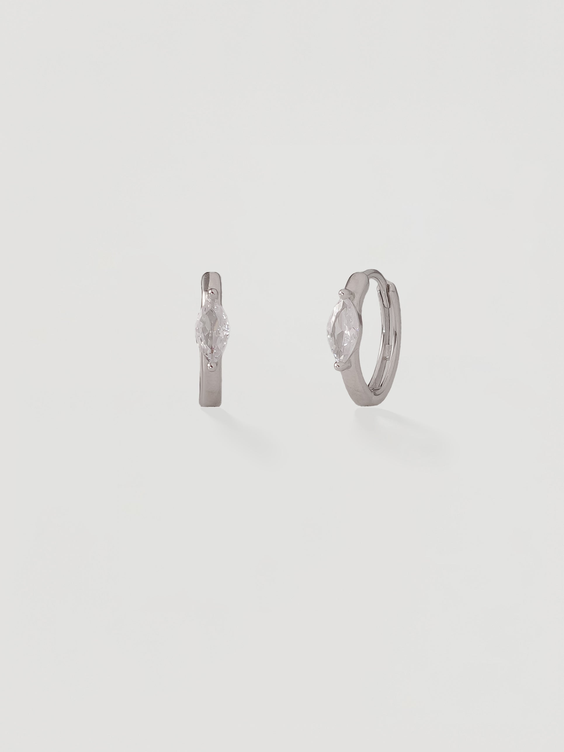 Silver Marquise Crystal Huggie Hoops