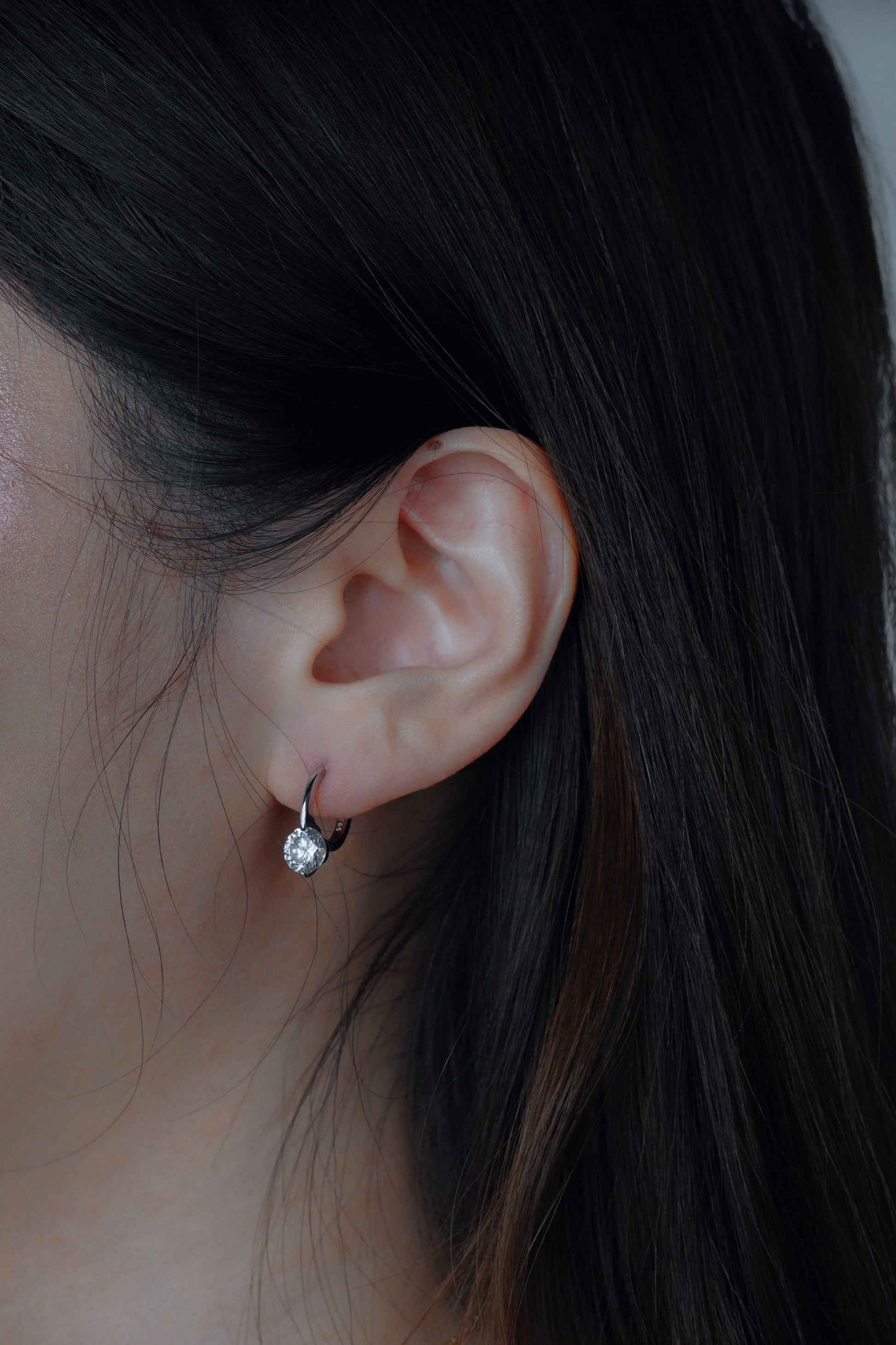 Silver Crystal Solitaire Huggie Hoops