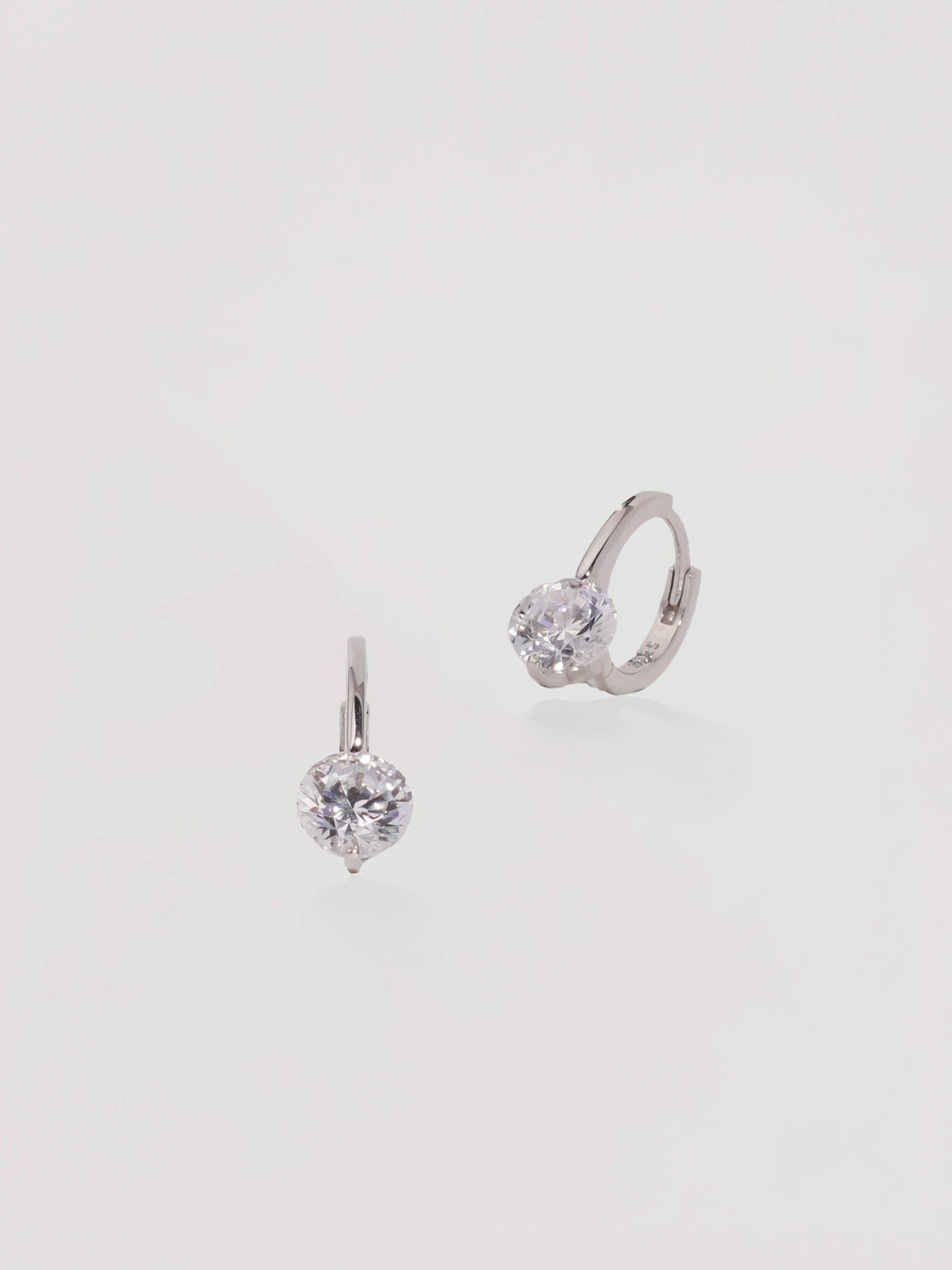 Silver Crystal Solitaire Huggie Hoops