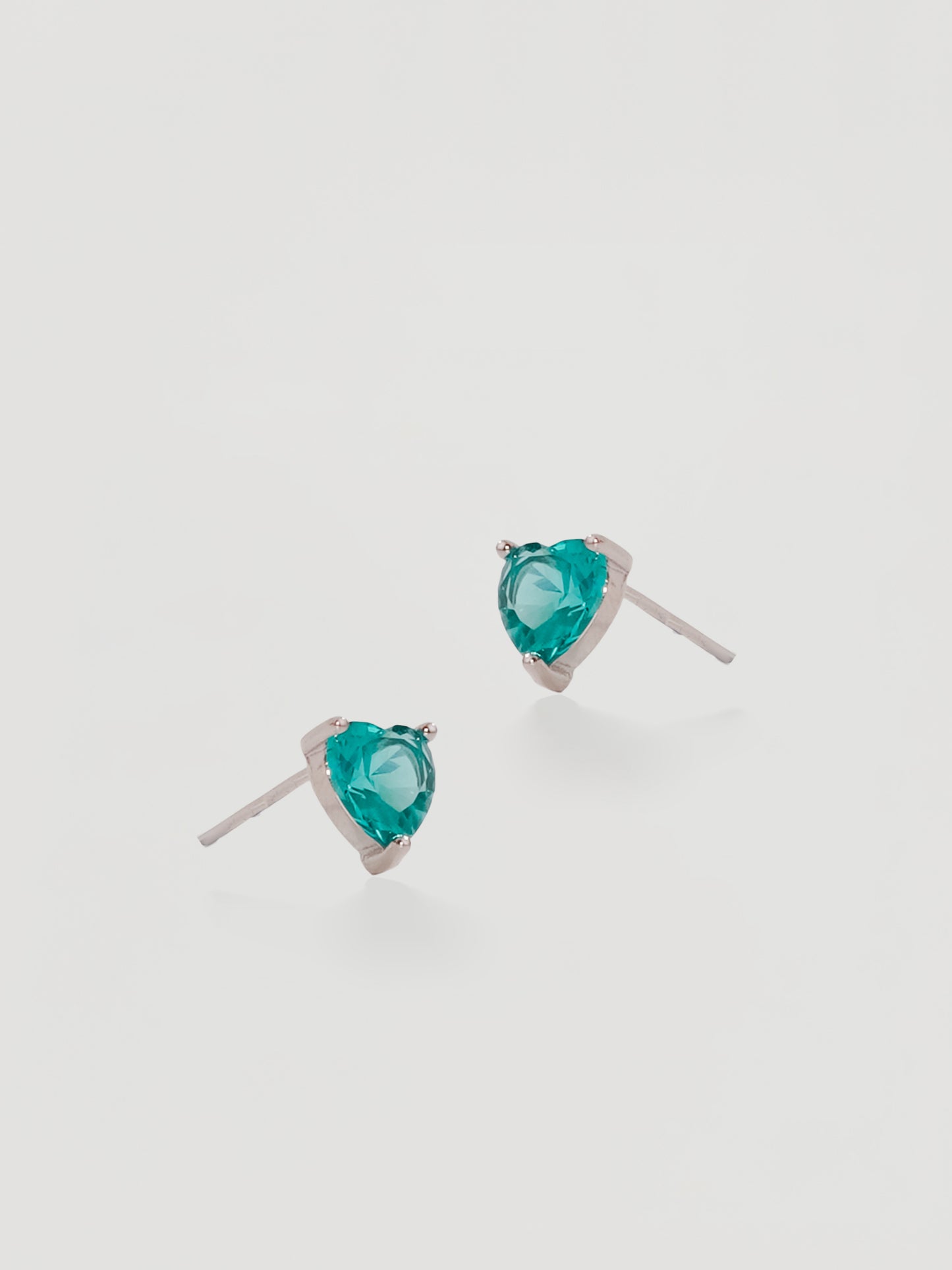 Dainty Silver Teal Heart Crystal Stud Earrings