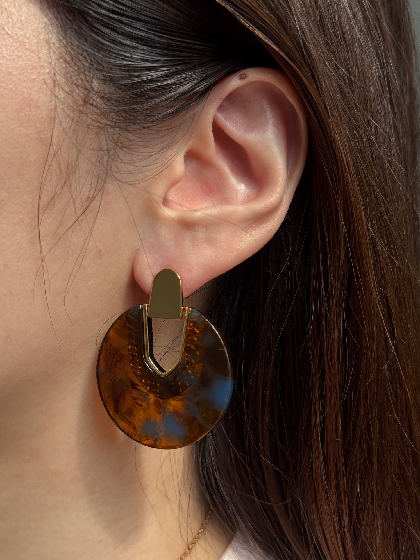 Statement Amber & Blue Marbled Resin Drop Earrings