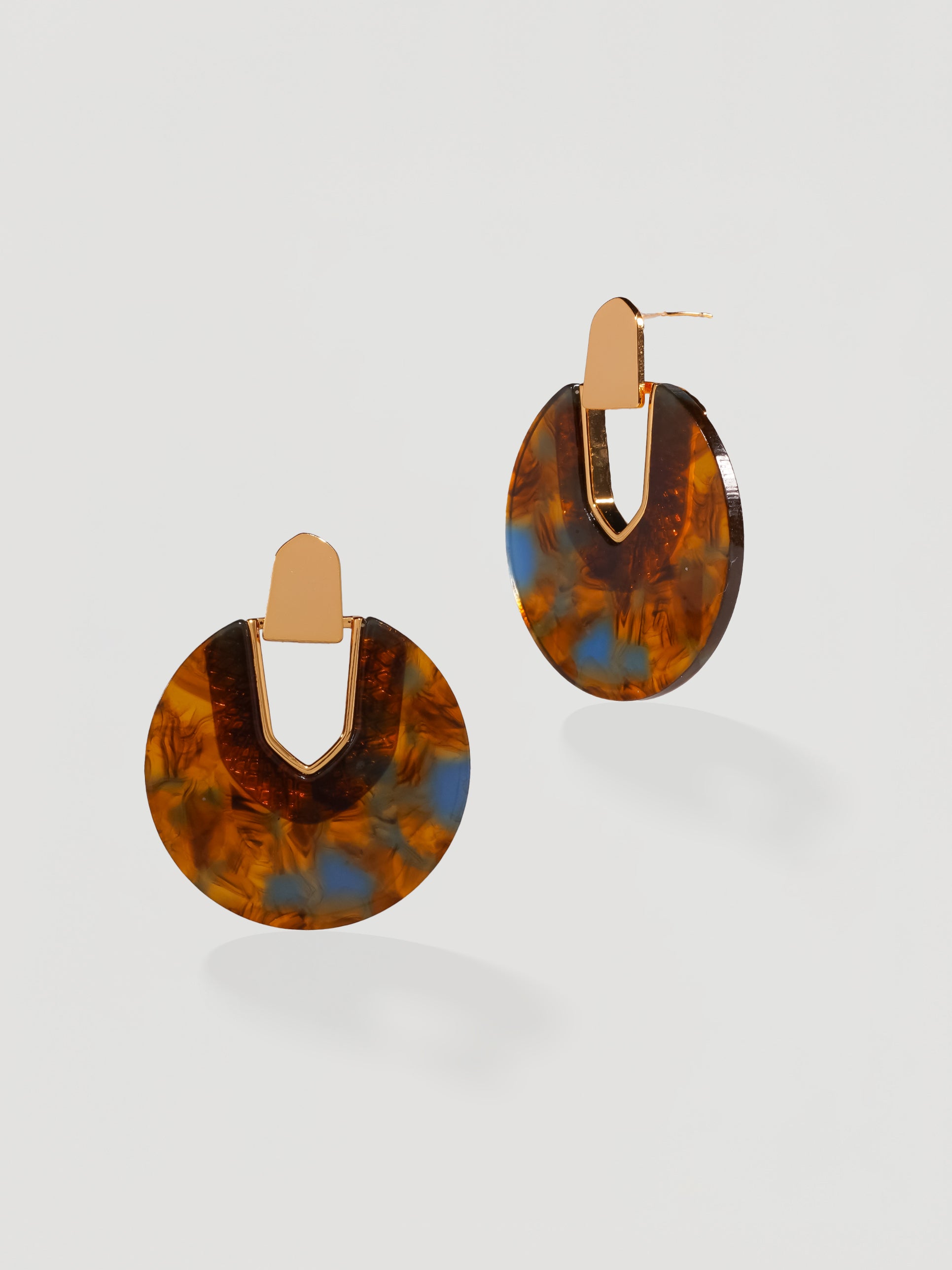Statement Amber & Blue Marbled Resin Drop Earrings