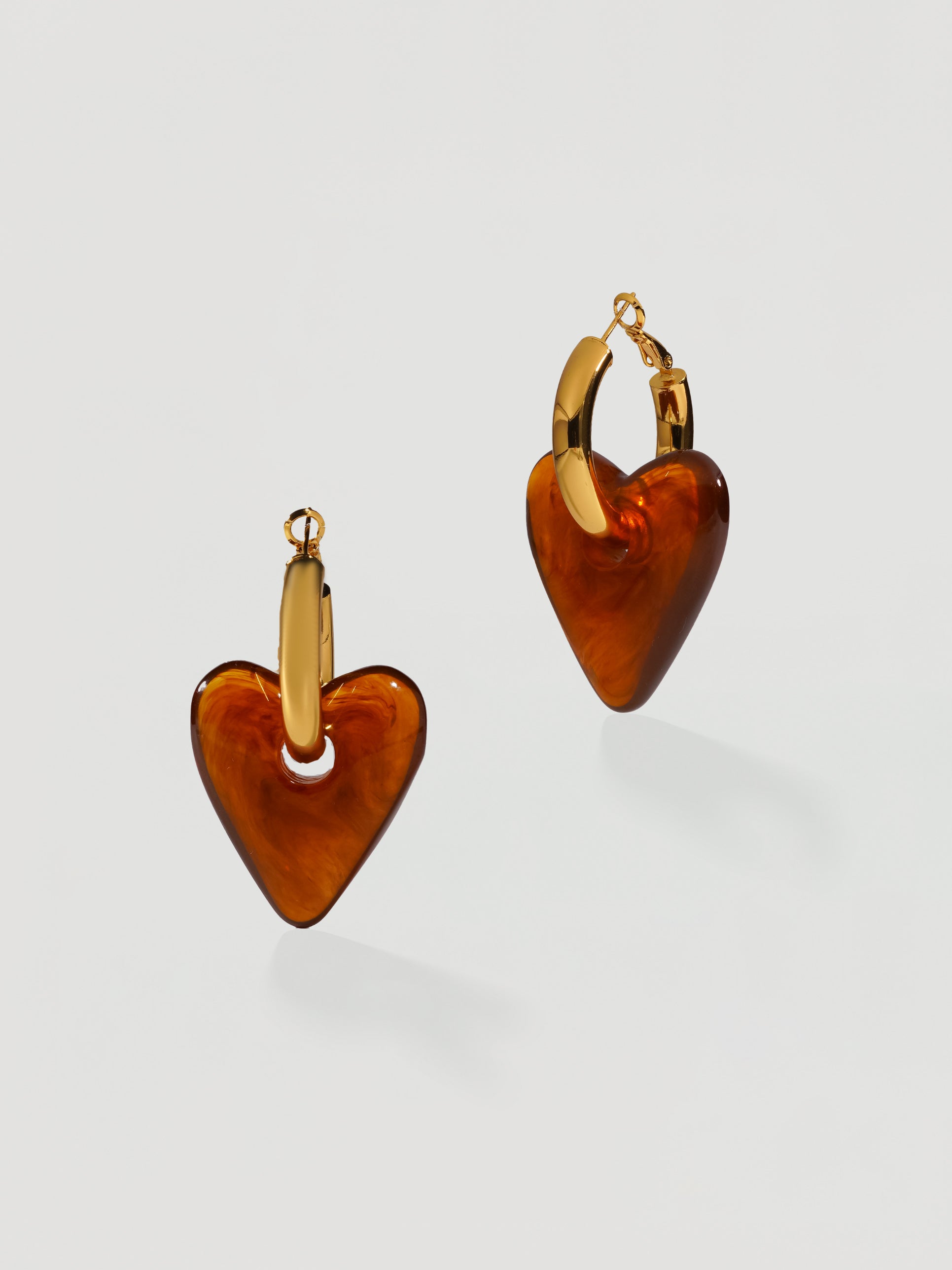 Bold Amber Resin Open Heart Hoop Earrings