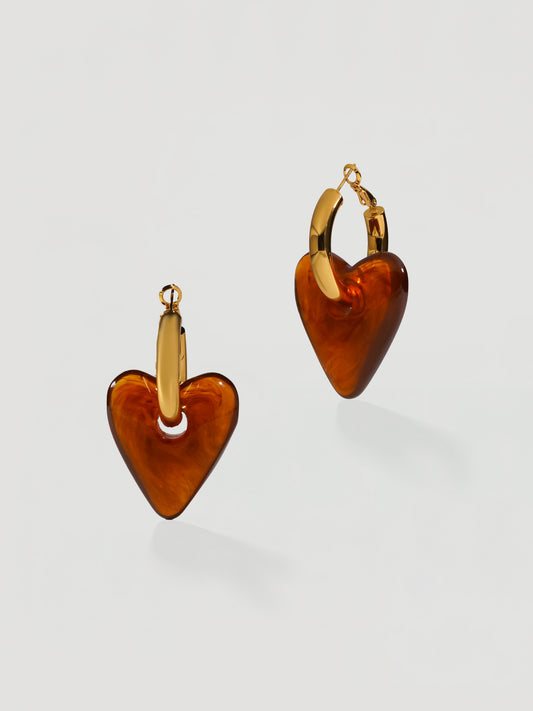 Bold Amber Resin Open Heart Hoop Earrings