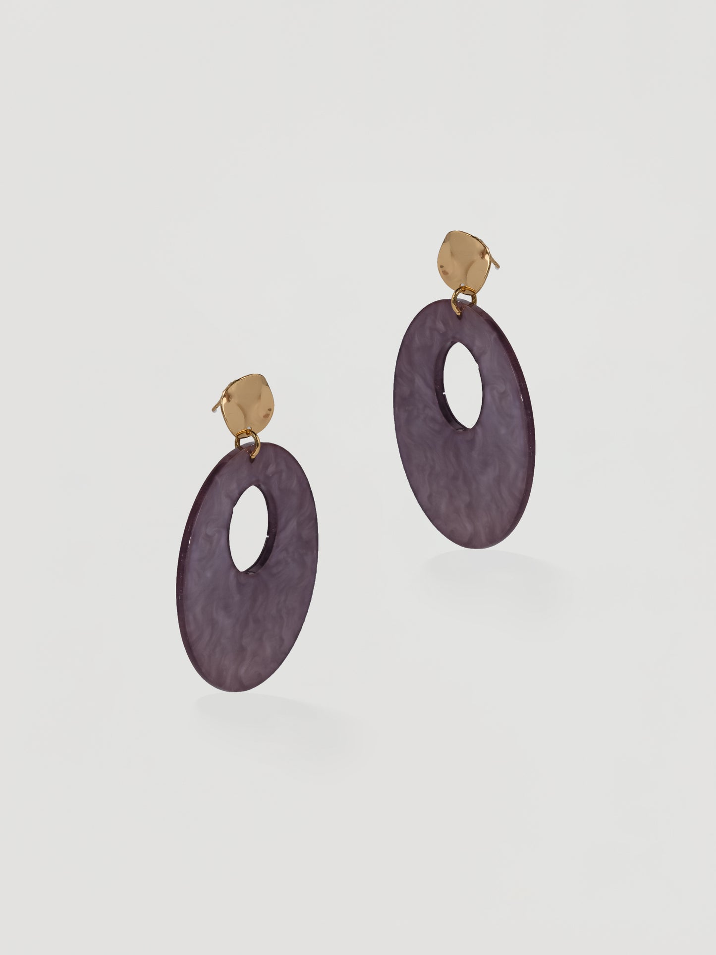 Retro Purple Marbled Resin Oval Drop Earrings