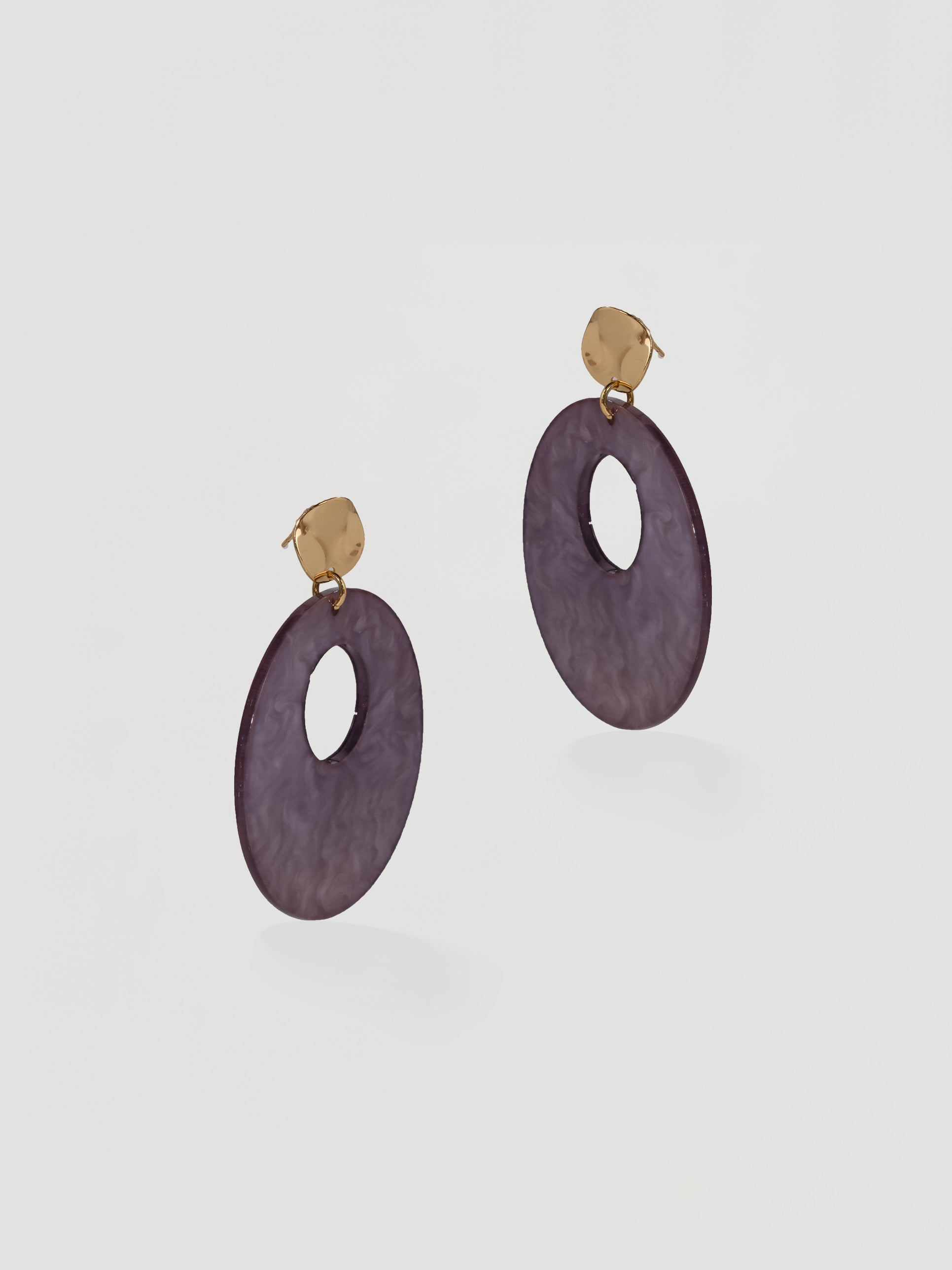 Retro Purple Marbled Resin Oval Drop Earrings