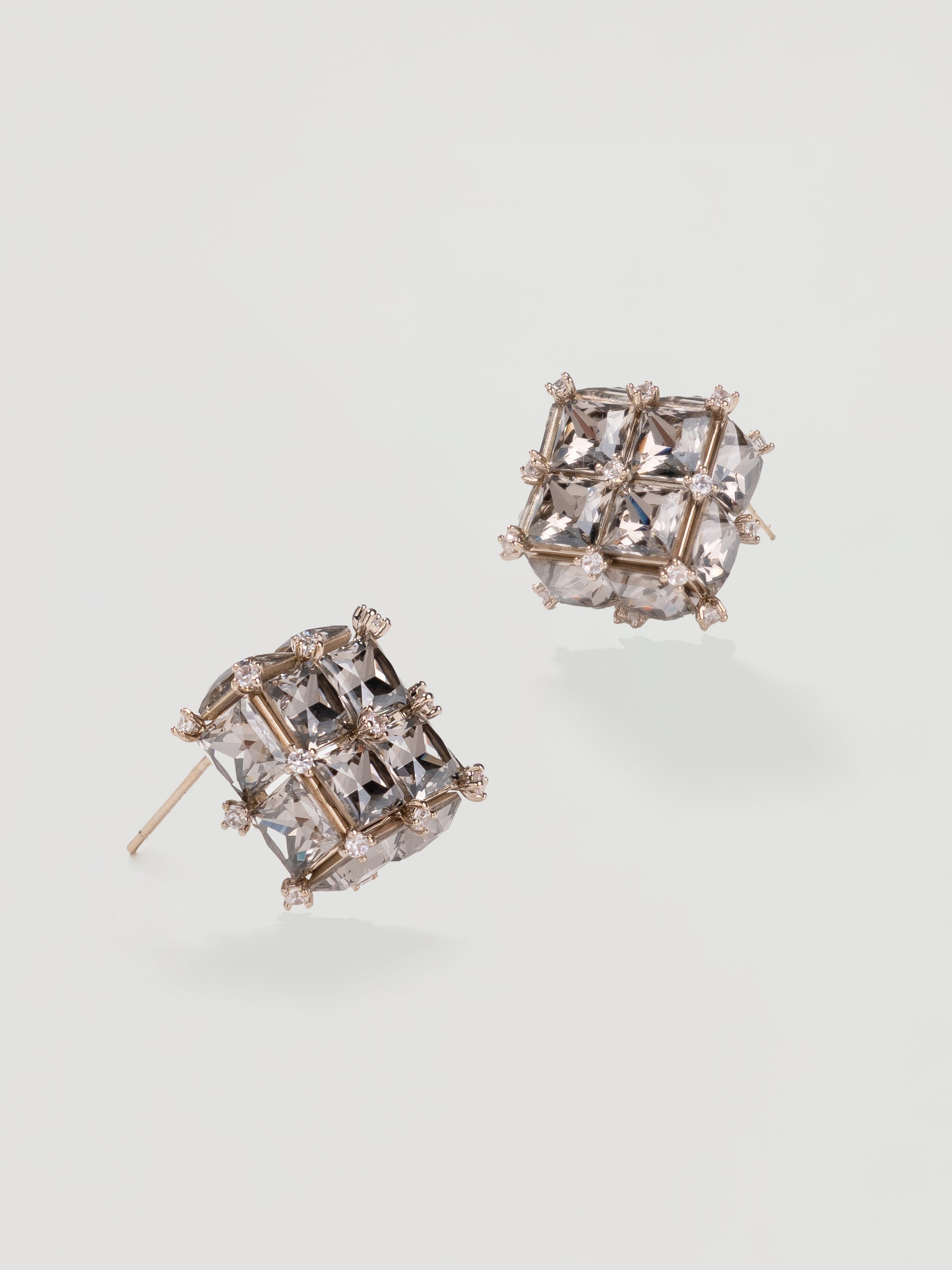 Sparkling Clear Crystal Geometric Cube Studs