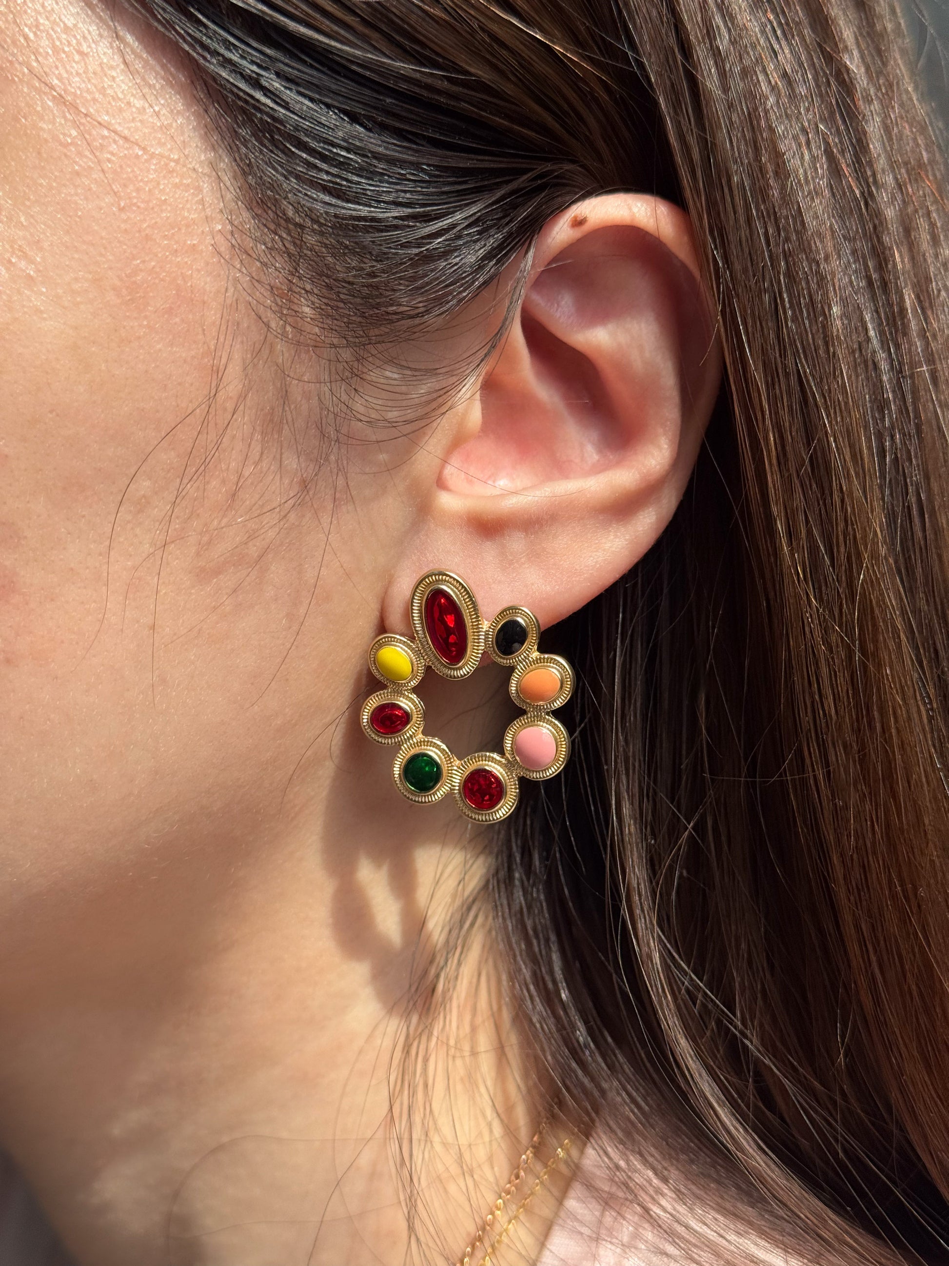 Whimsical Gold Multicolour Crystal Wreath Studs