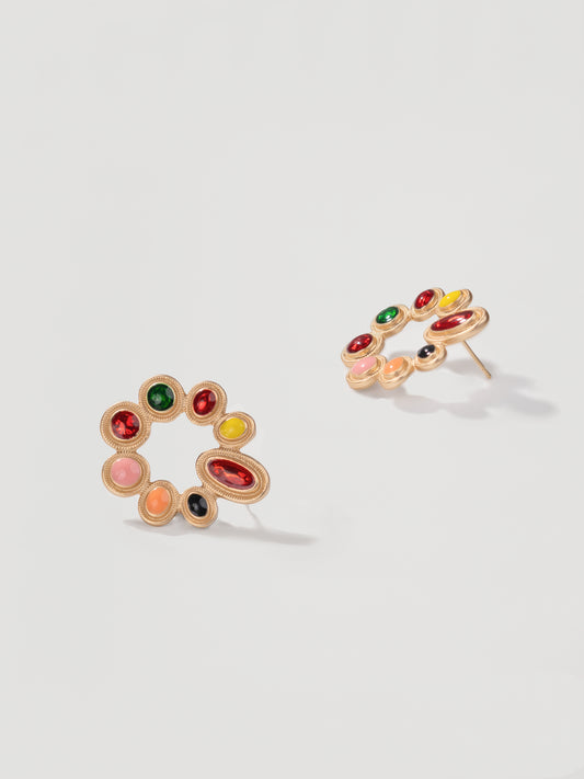 Whimsical Gold Multicolour Crystal Wreath Studs