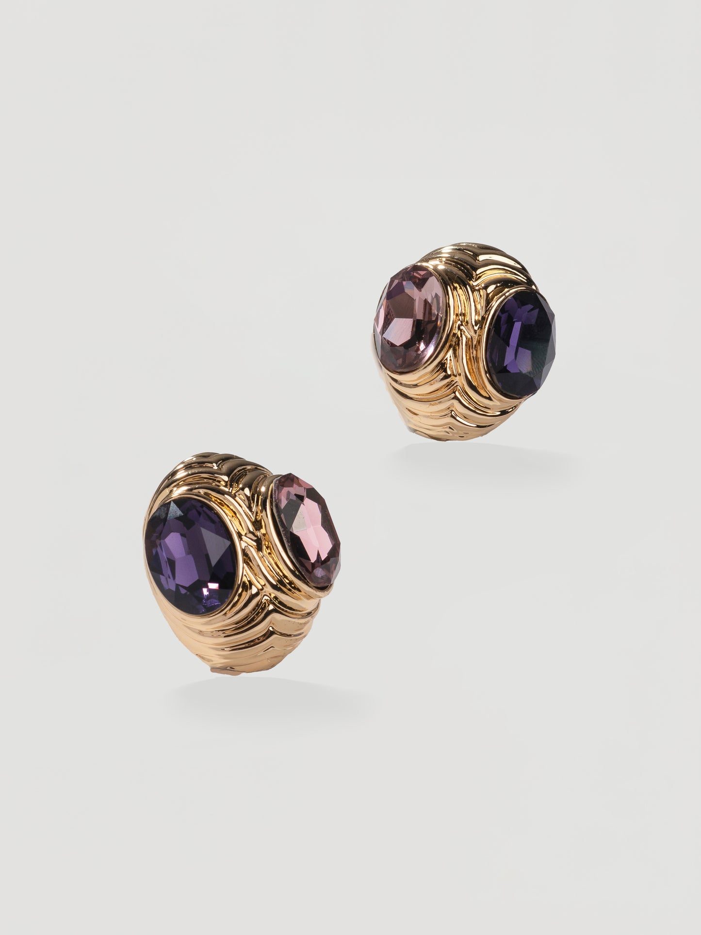 Vintage Gold Purple Crystal Dome Stud Earrings