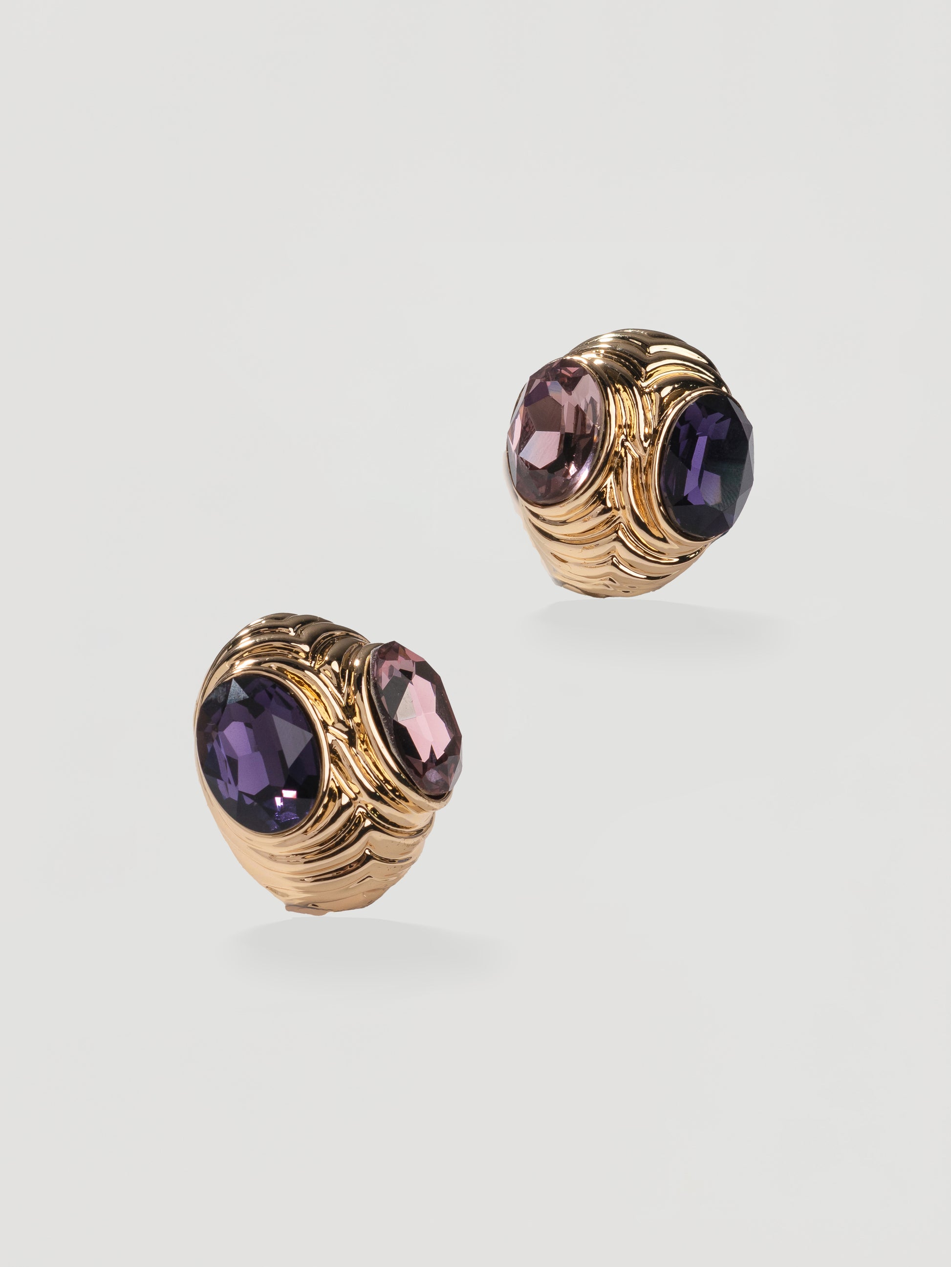 Vintage Gold Purple Crystal Dome Stud Earrings