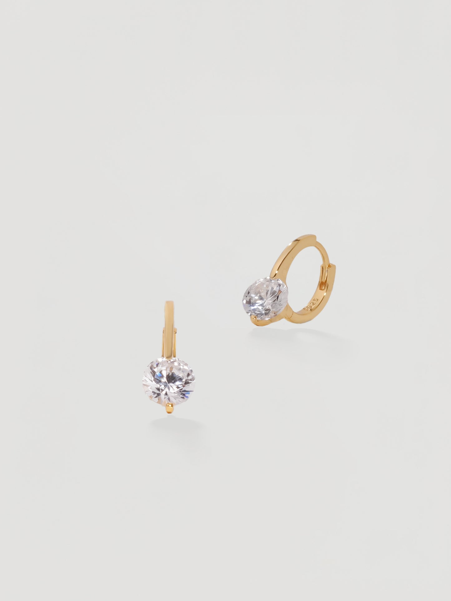Gold Crystal Solitaire Huggie Hoops