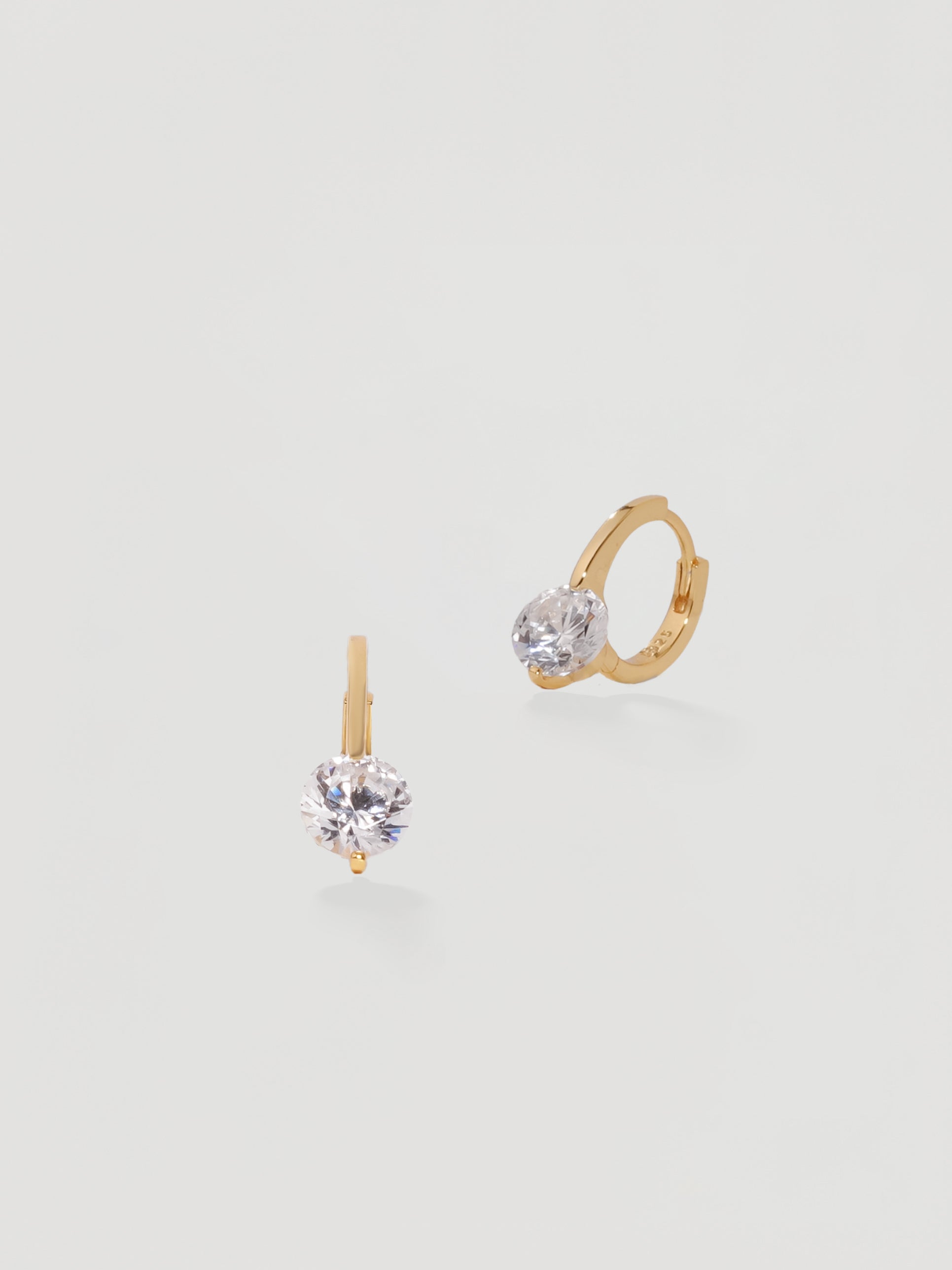 Gold Crystal Solitaire Huggie Hoops