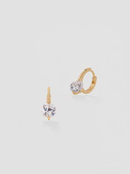 Gold Crystal Solitaire Huggie Hoops