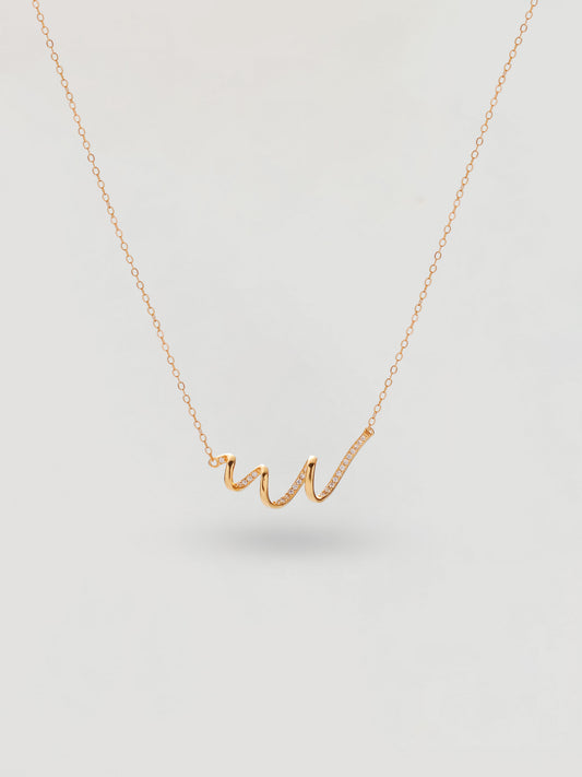 Dainty Gold Scribble Wave Crystal Necklace