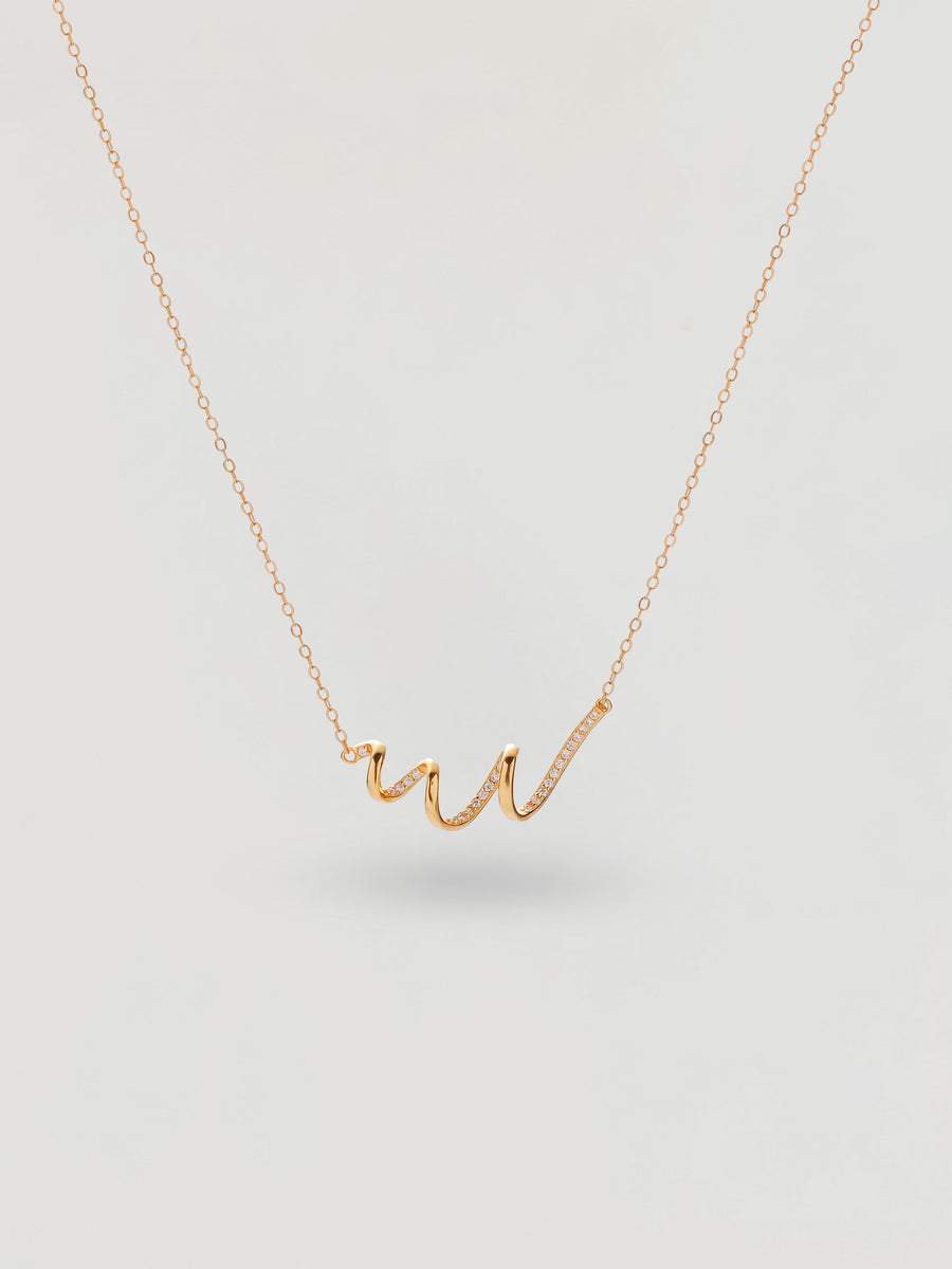 Dainty Gold Scribble Wave Crystal Necklace