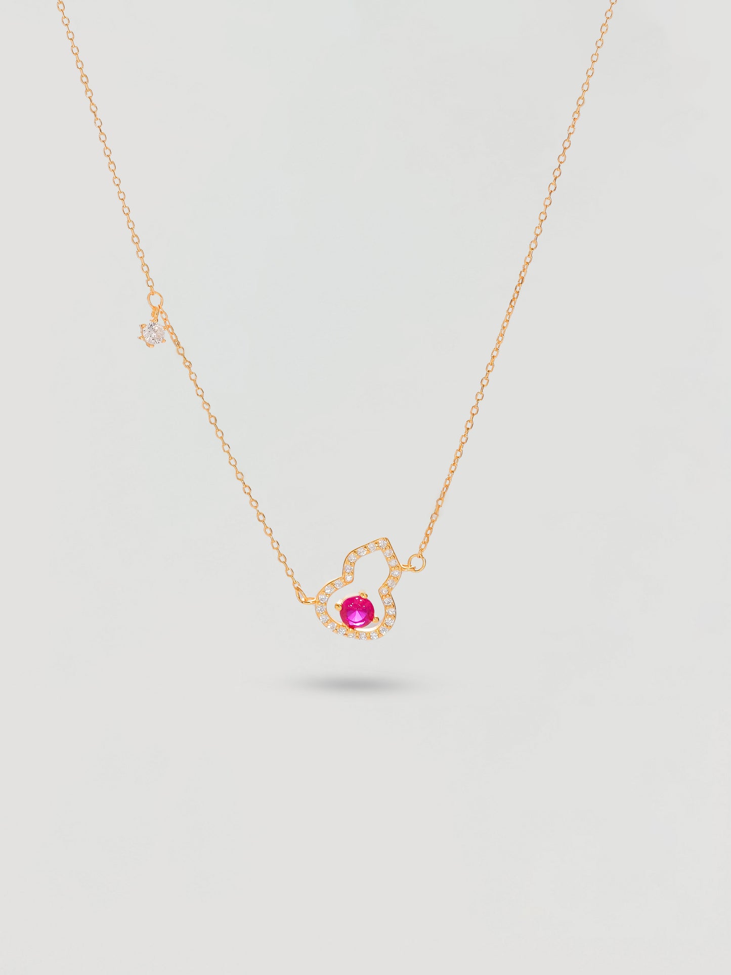Lucky Gold Gourd & Pink Crystal Necklace