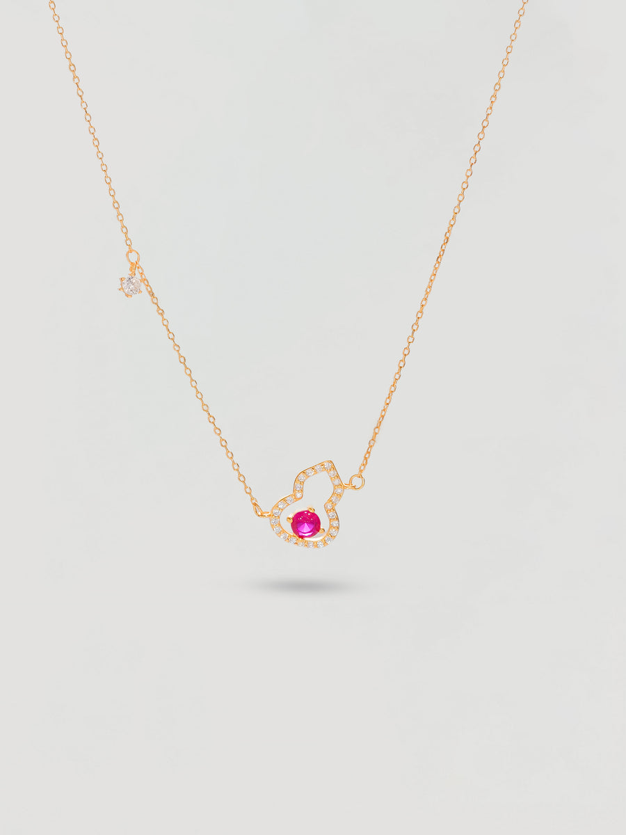 Gold Gourd Pink Crystal Pendant Necklace
