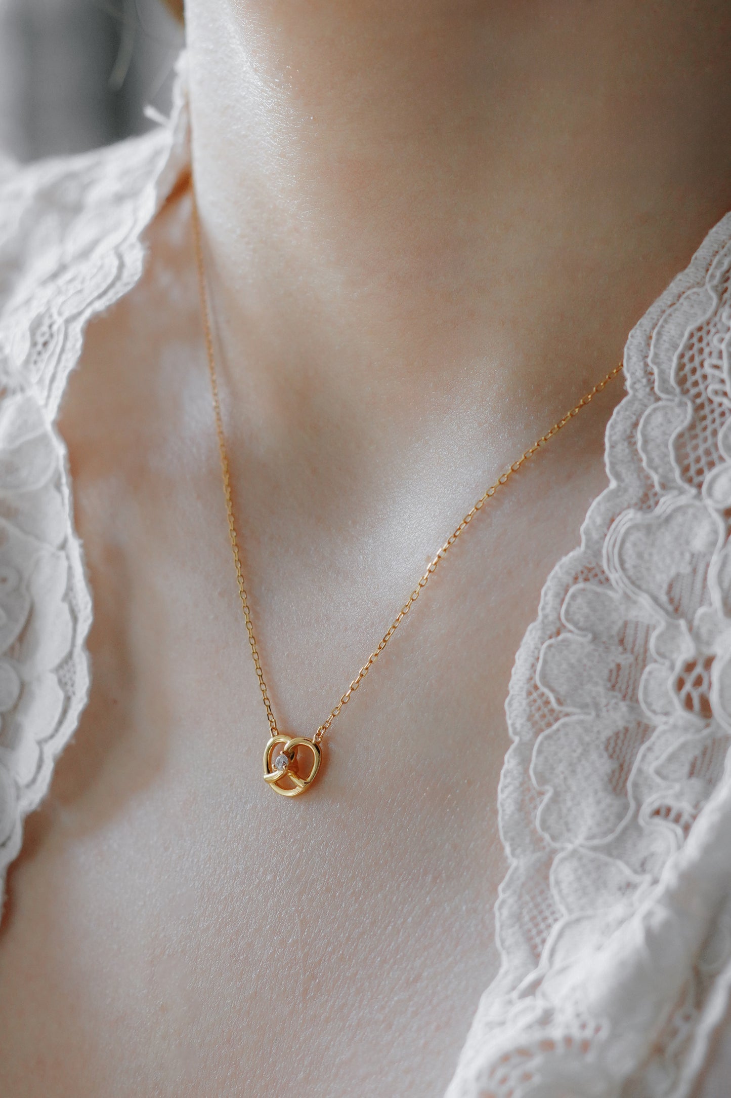 Dainty Gold Love-Knot Crystal Necklace