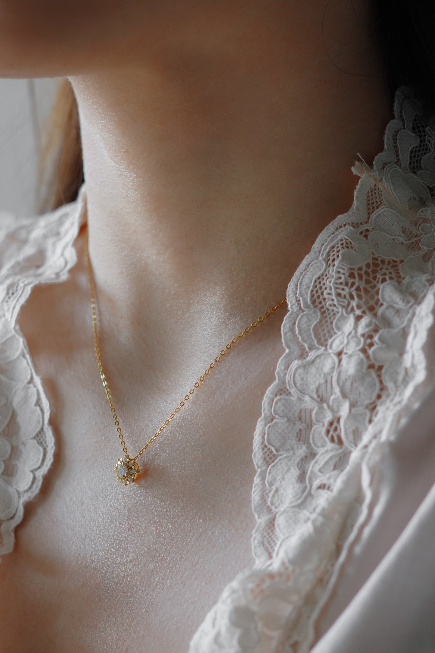 Dainty Gold Crystal Halo Flower Necklace