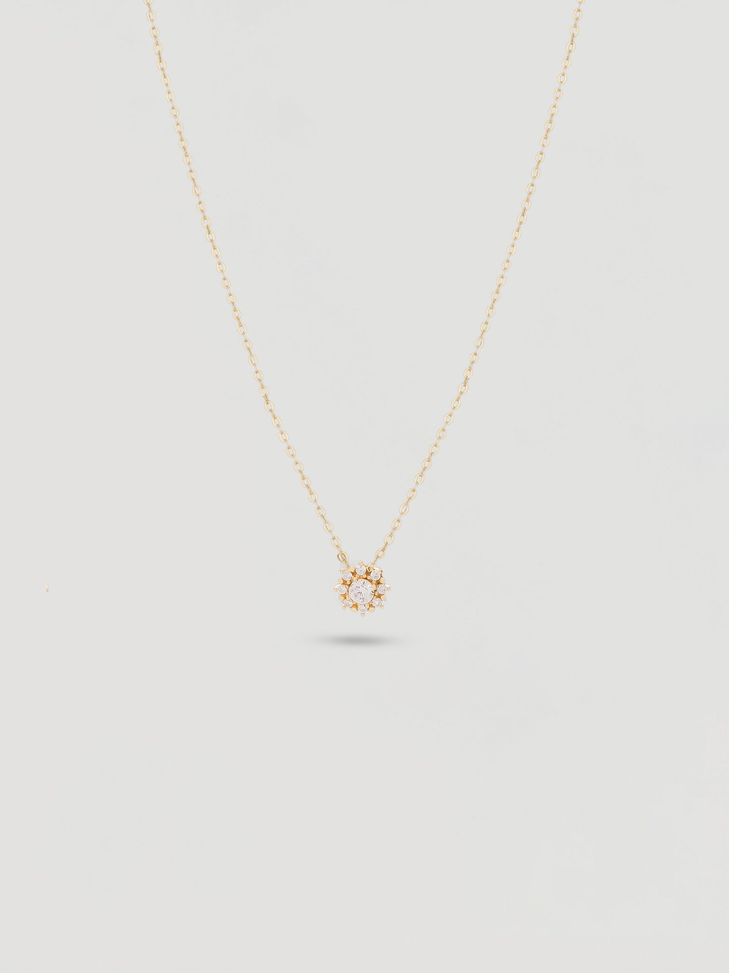 Dainty Gold Crystal Halo Flower Necklace