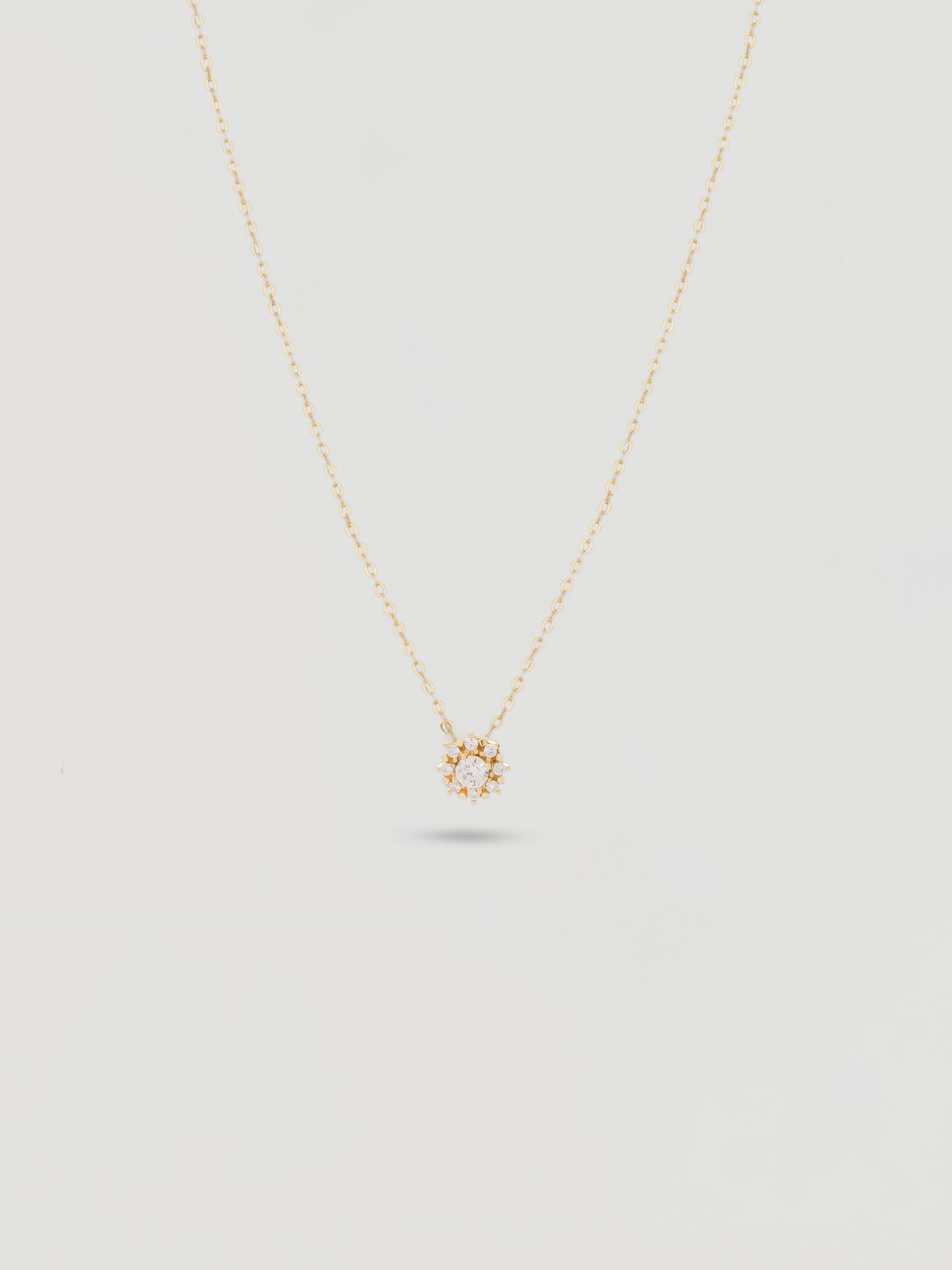 Dainty Gold Crystal Halo Flower Necklace