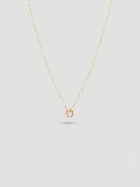 Dainty Gold Crystal Halo Flower Necklace