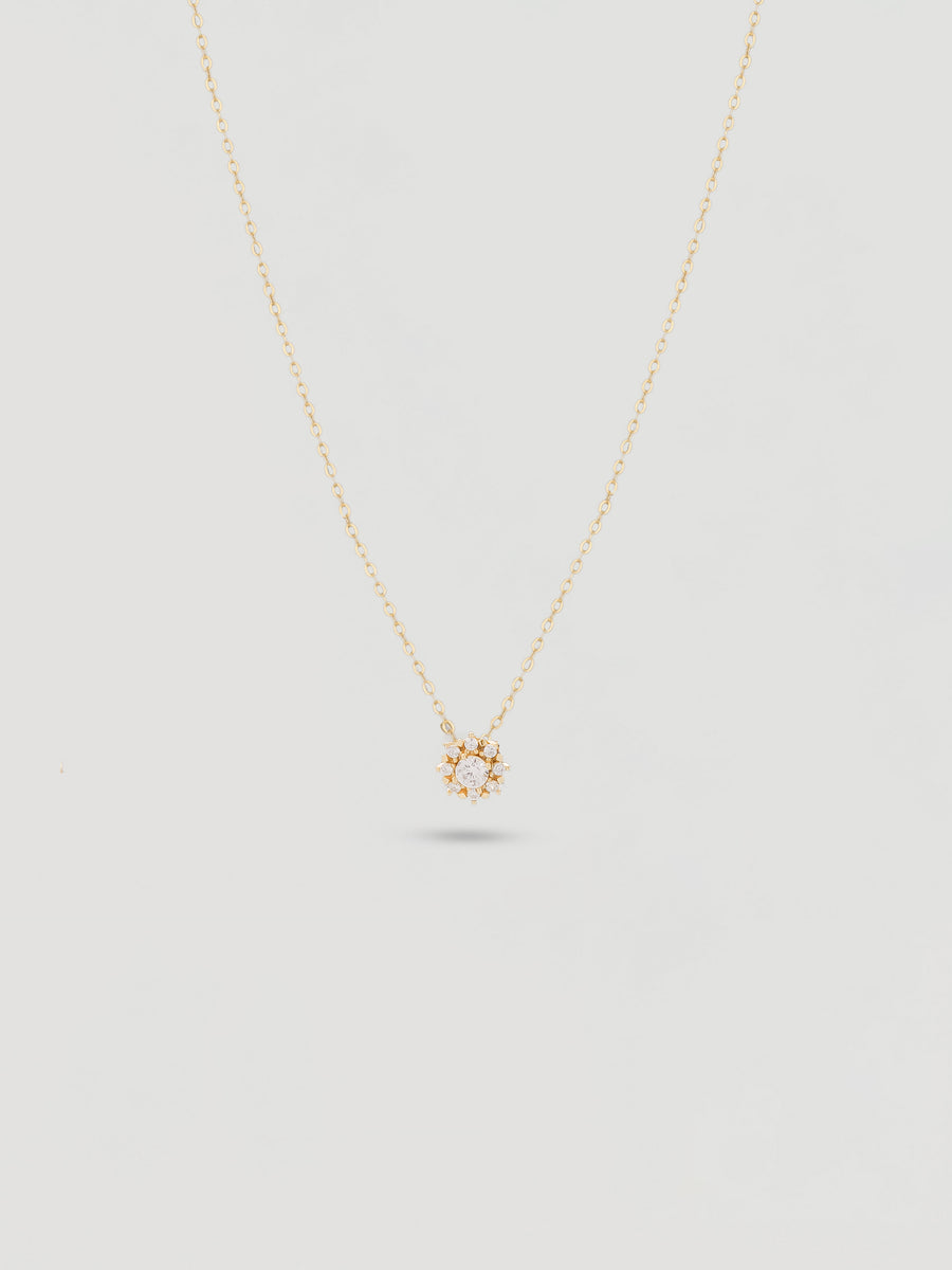 Dainty Gold Crystal Halo Flower Necklace
