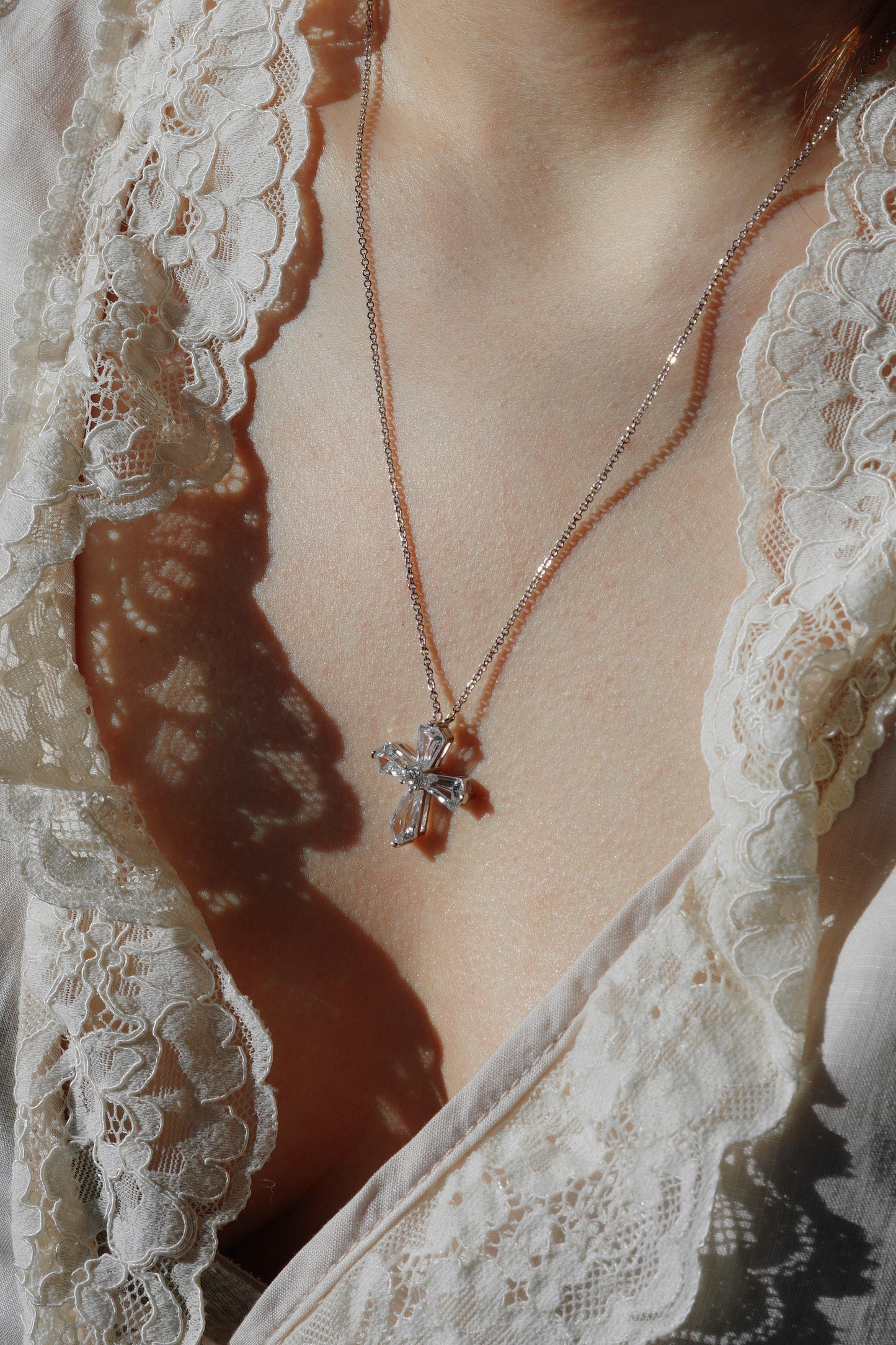 Sparkling Silver Crystal Baguette Cross Necklace