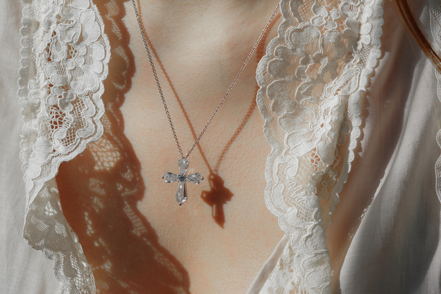Sparkling Silver Crystal Baguette Cross Necklace